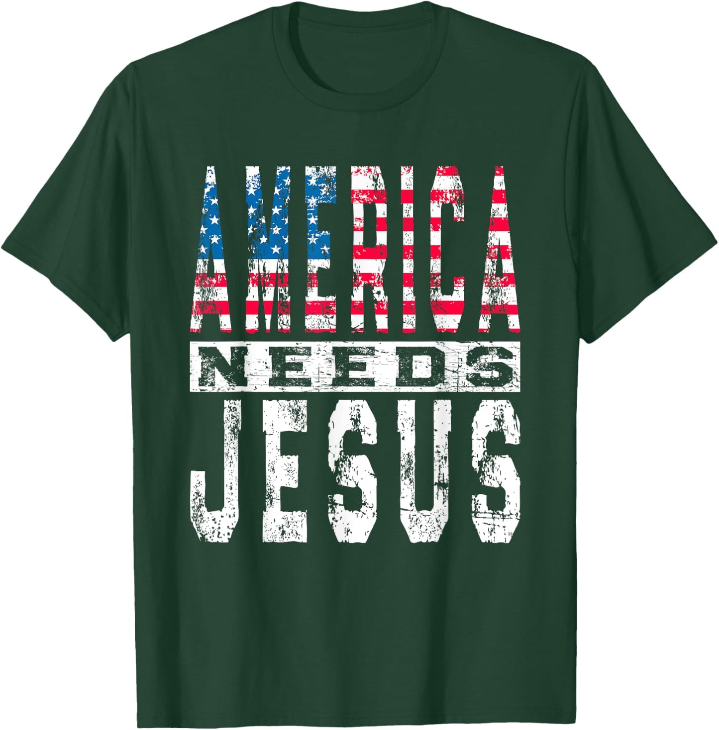 America Needs Jesus Vintage Patriotic American Flag USA Kids Men T-Shirt - T-Shirt | Forest