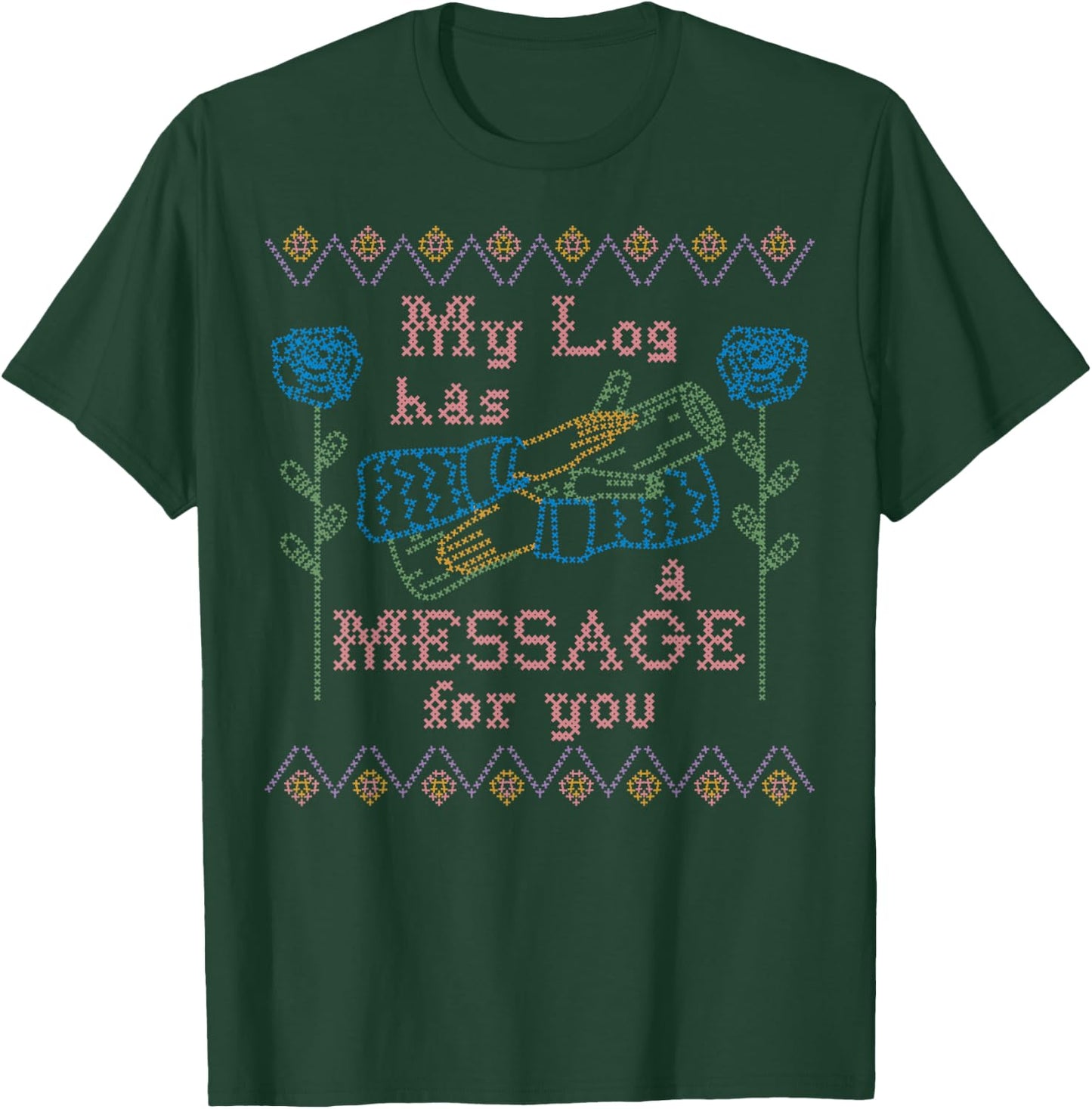 Twin Peaks Log Has A Message for You Needlepoint T-Shirt - T-Shirt | Forest