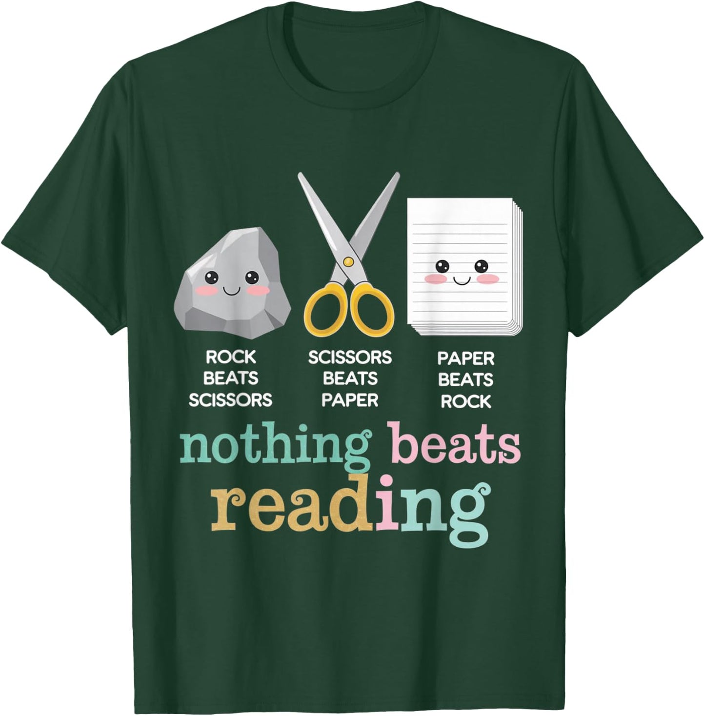 Rock Paper Scissors Nothing Beats Reading Funny Book Lover T-Shirt - T-Shirt | Forest