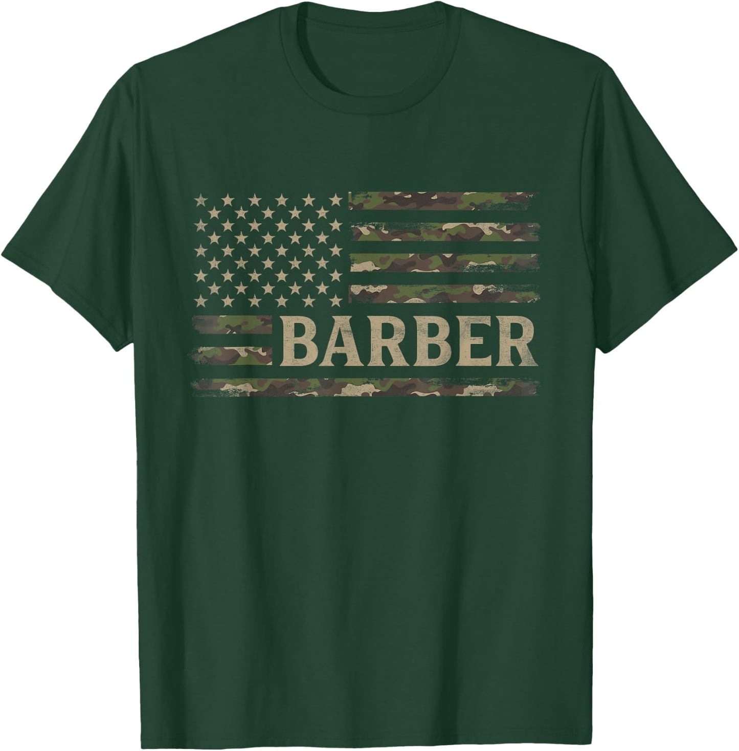 Camo Barber Camourflage USA Flag Fathers Day T-Shirt - T-Shirt | Forest