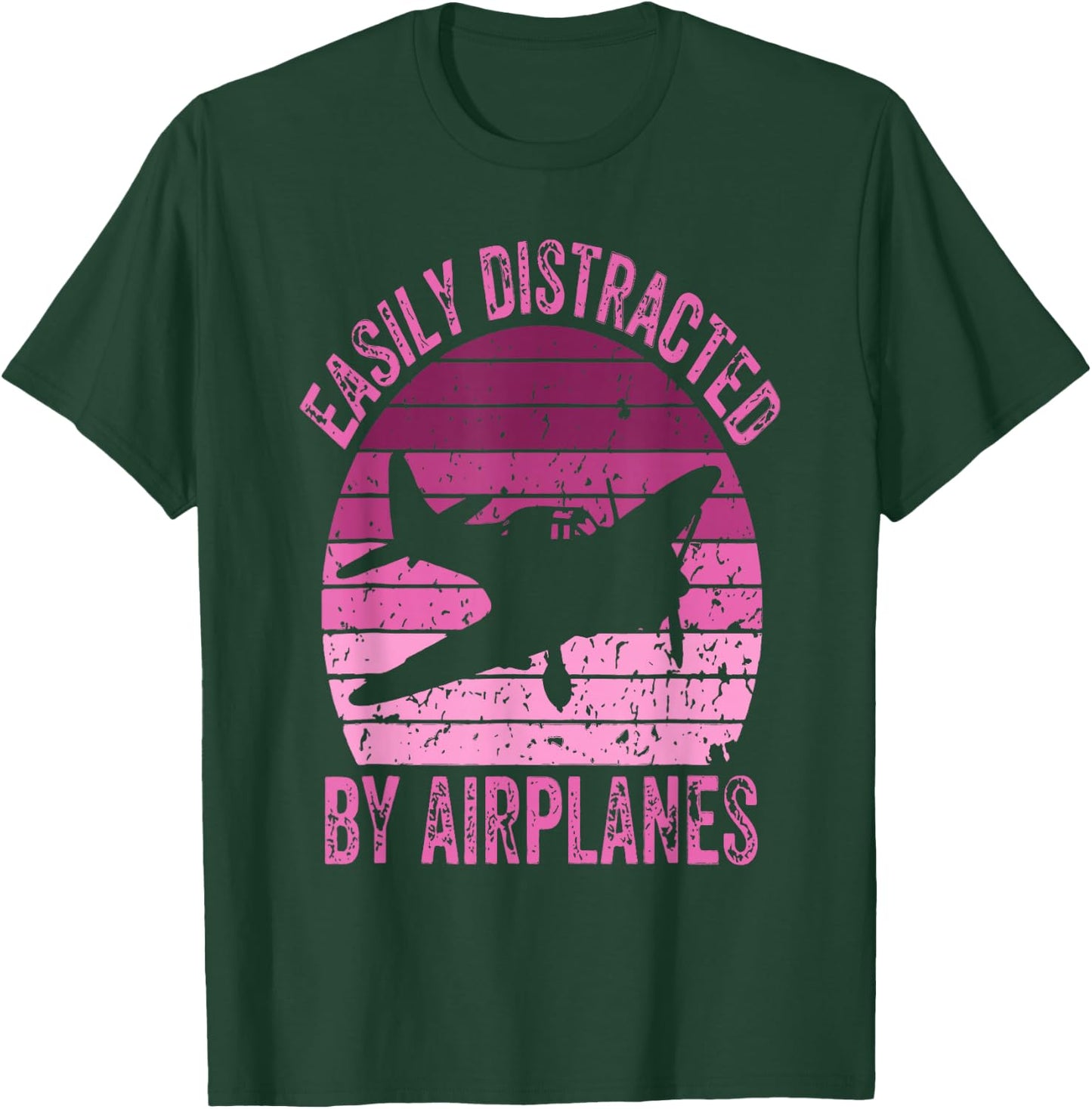 Easily Distracted By Airplanes Funny Pilot Aviation Women T-Shirt - T-Shirt | Forest