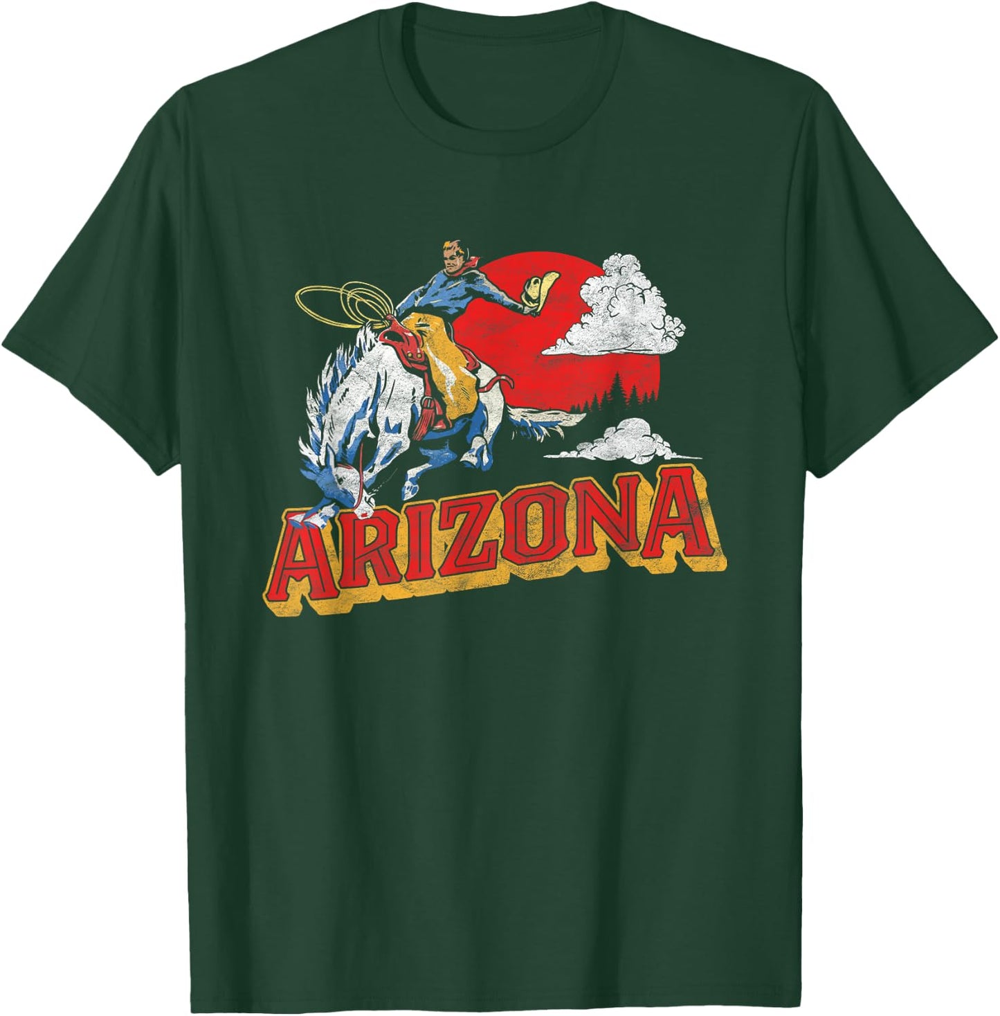 Arizona Retro Bronco Riding Cowboy Vintage Graphic T-Shirt - T-Shirt | Forest