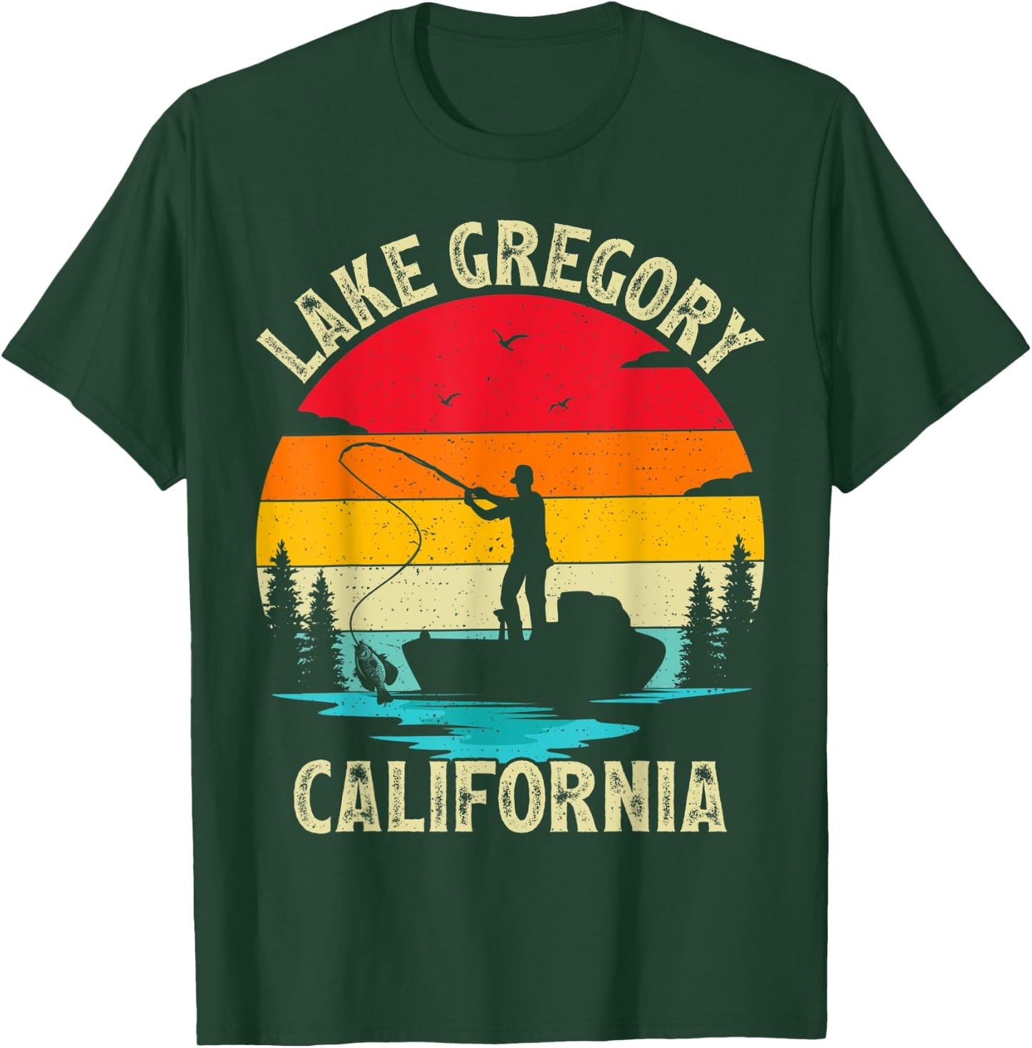 Summer Vacation Fishing Vintage California Gregory Lake Men Women Kids T-Shirt - T-Shirt | Forest