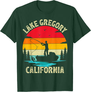 Summer Vacation Fishing Vintage California Gregory Lake Men Women Kids T-Shirt - T-Shirt | Forest