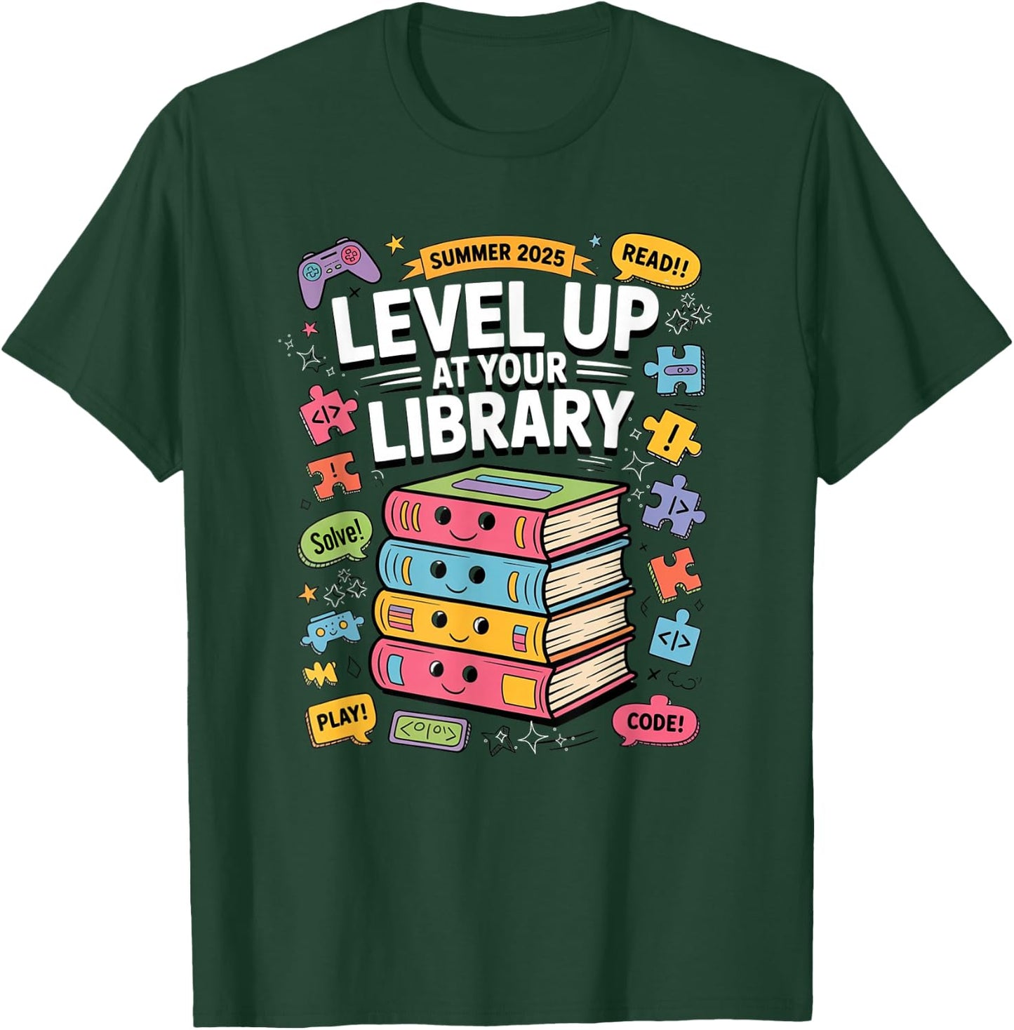 Level up at your Library Challenge Summer 2025 Read Code T-Shirt - T-Shirt | Forest