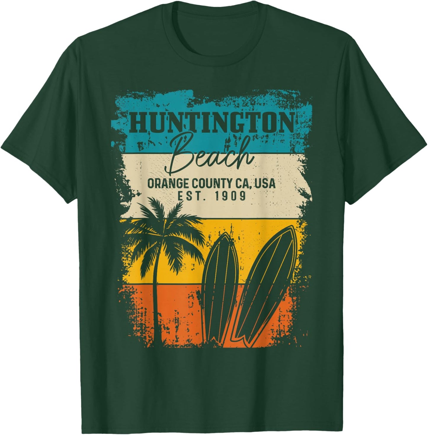 Huntington Beach Surfing Vintage Orange County California T-Shirt - T-Shirt | Forest