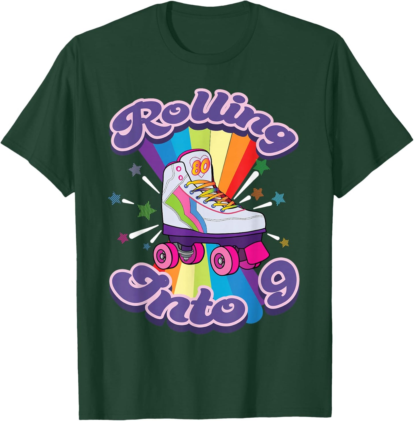 Roller Skating 9 Years Old 9th Birthday Girl Skate 80's Gift T-Shirt - T-Shirt | Forest