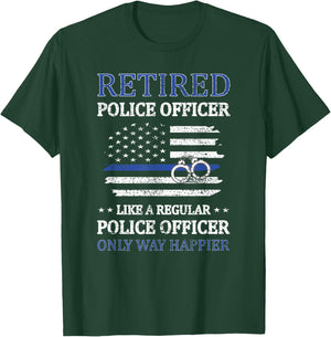Retired Police Officer Policeman Blue Line Flag Cop T-Shirt - T-Shirt | Forest