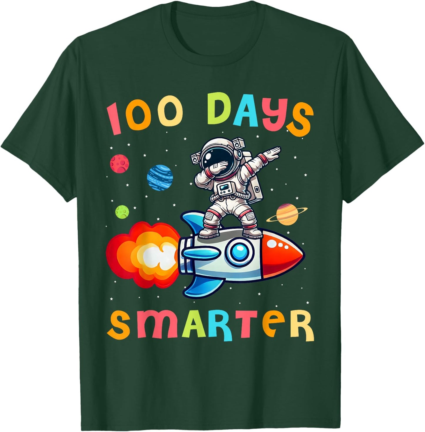 100 Days Smarter Space Astronaut 100th Day of School Kids T-Shirt - T-Shirt | Forest