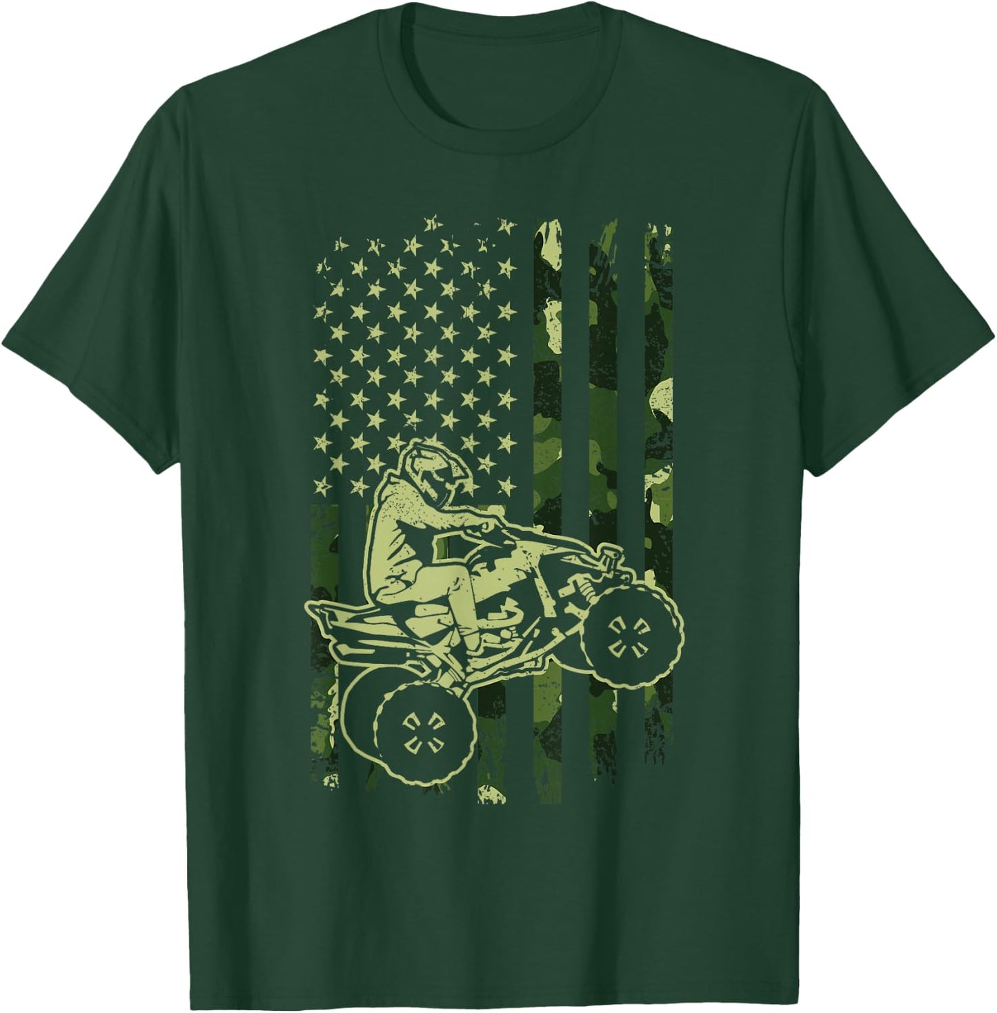 Camouflage American Flag Four Wheeler ATV Mudding Quad Bike T-Shirt - T-Shirt | Forest