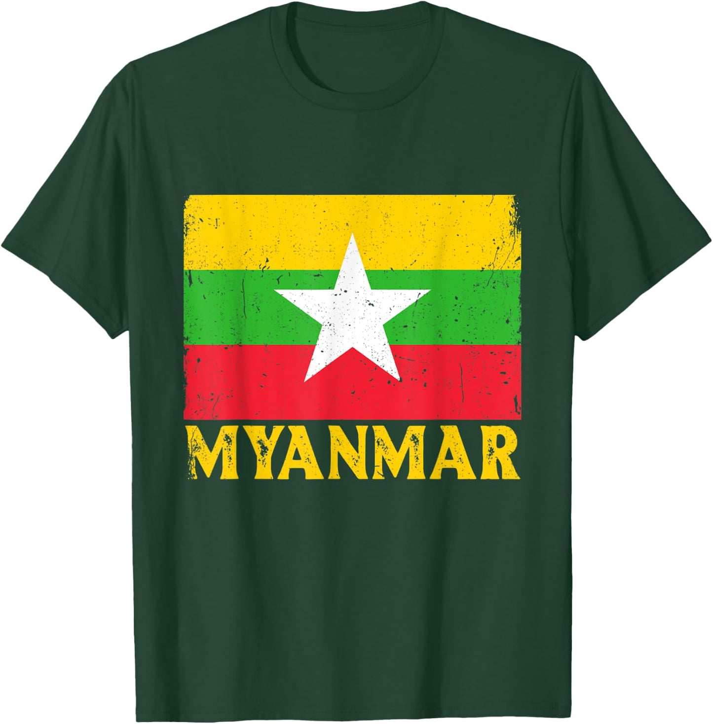 Distressed Retro Myanmar Flag Men Women Kids Patriotic T-Shirt - T-Shirt | Forest