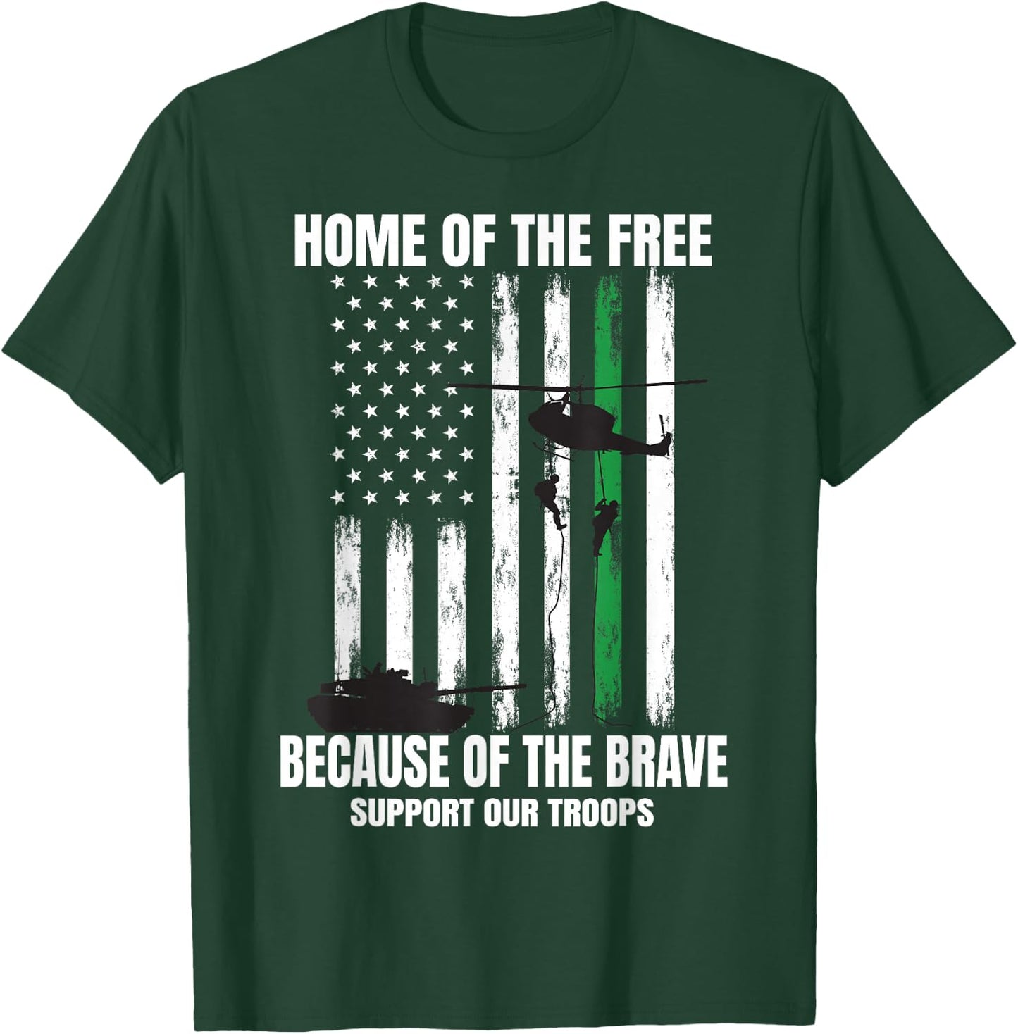 Support Military American Flag Thin Green Line Veterans Gift T-Shirt - T-Shirt | Forest