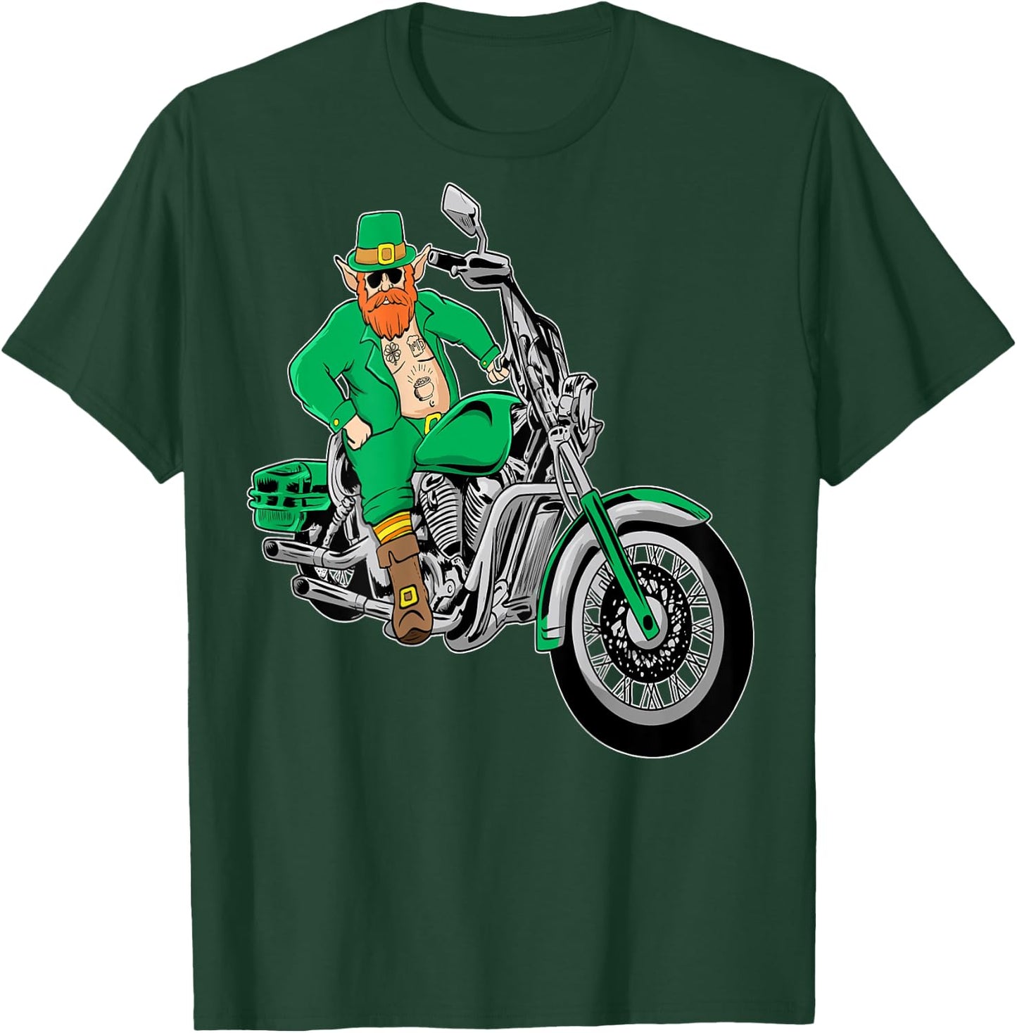 Irish Motorcycle Biker St Patricks Day Shirt Leprechaun Ink T-Shirt - T-Shirt | Forest
