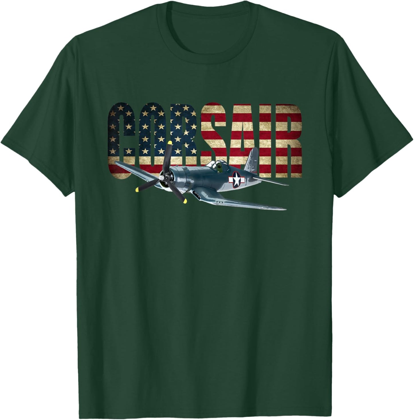 F4U Corsair US American Flag T-Shirt - T-Shirt | Forest