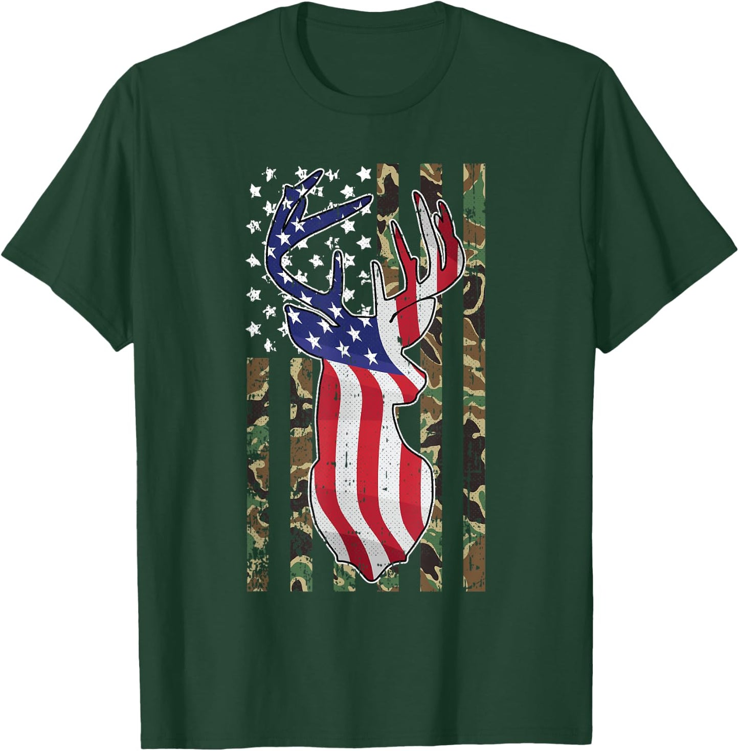 Deer Hunting 4th Of July American Flag Camo Patriotic Hunter T-Shirt - T-Shirt | Forest