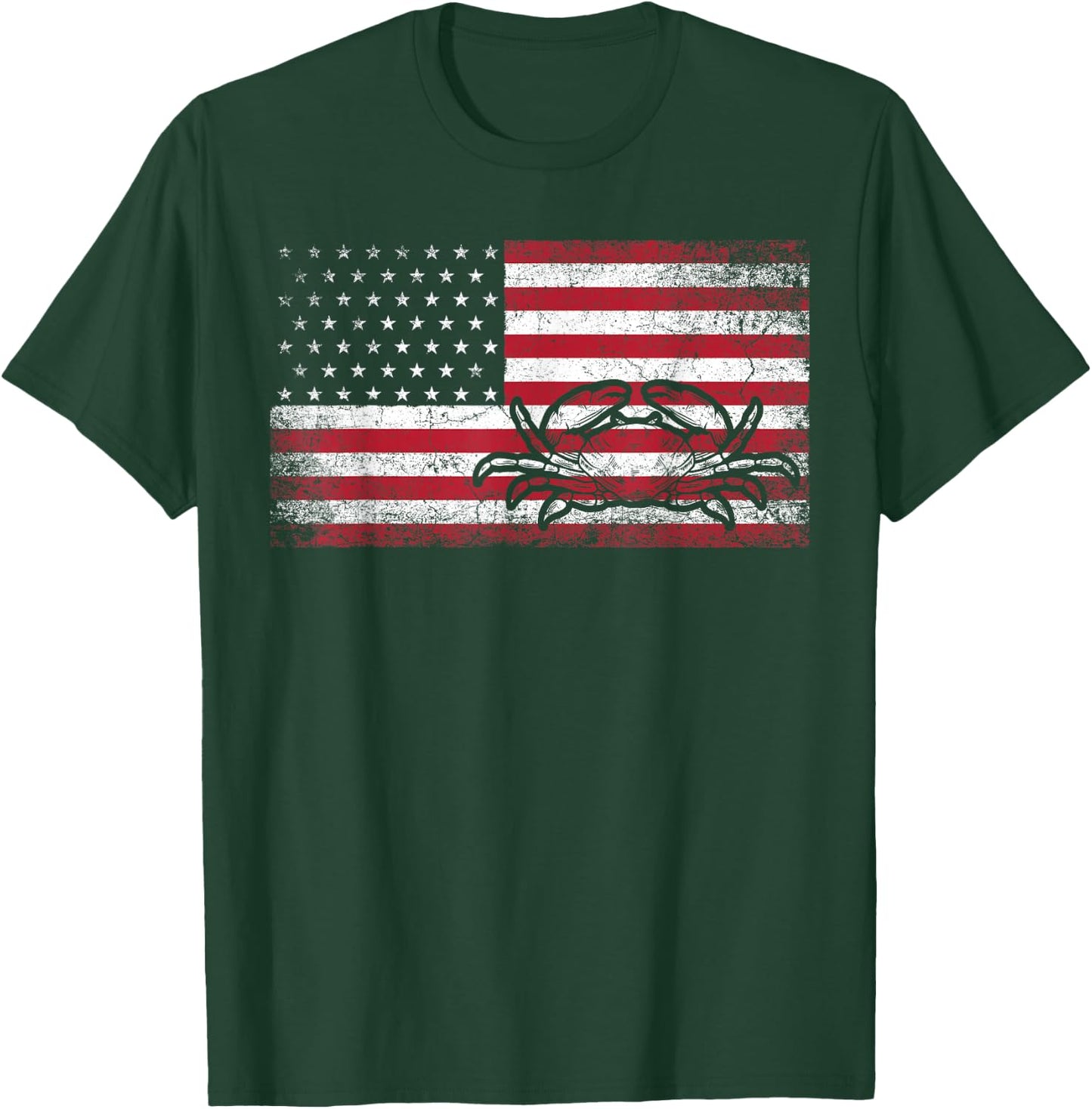 Crab Fisherman American Flag 4th of July T Shirt Crabbing T-Shirt - T-Shirt | Forest