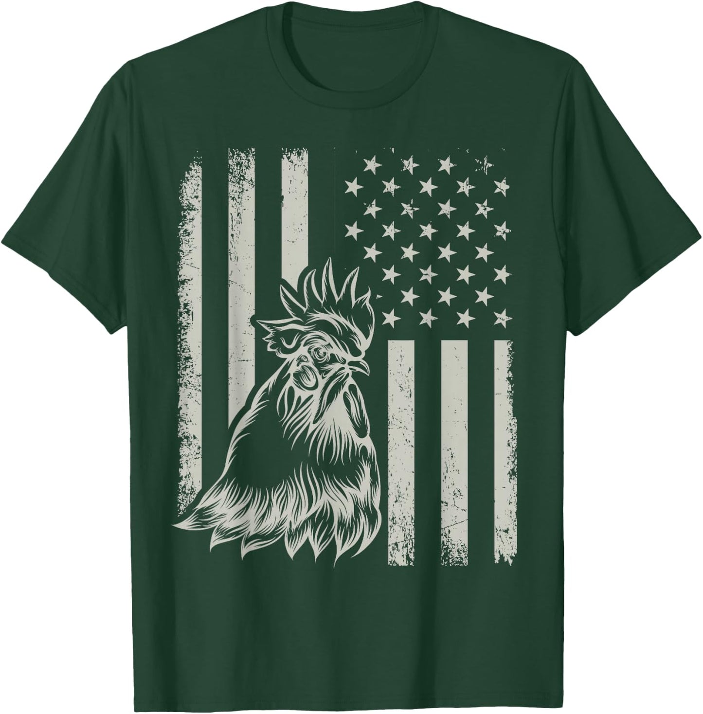 Proud Patriotic Chicken Rooster Farmer Lover American Flag T-Shirt - T-Shirt | Forest