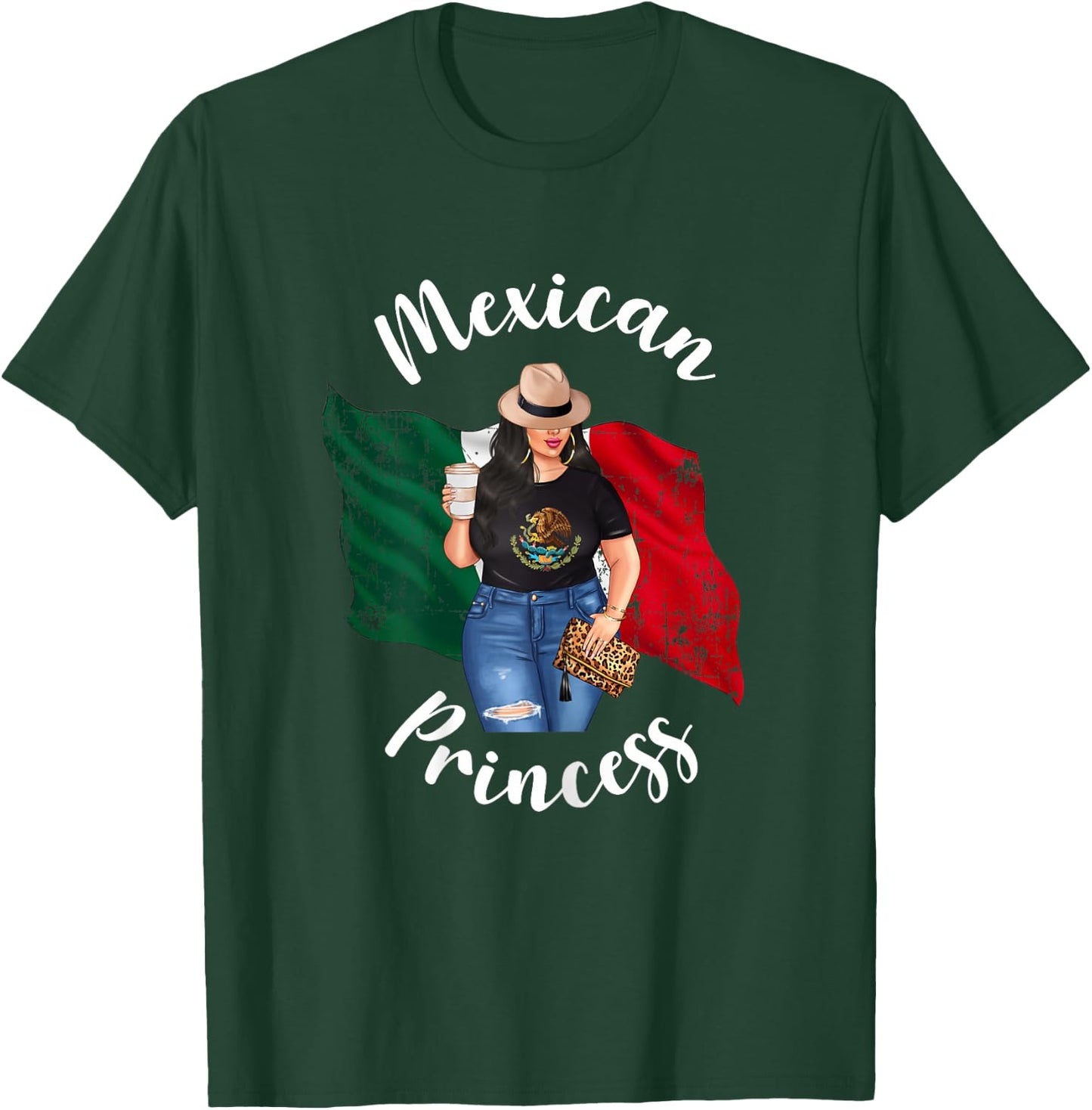 Pretty Mexican Princess Mexico Flag Patriotic Loves Coffee T-Shirt - T-Shirt | Forest
