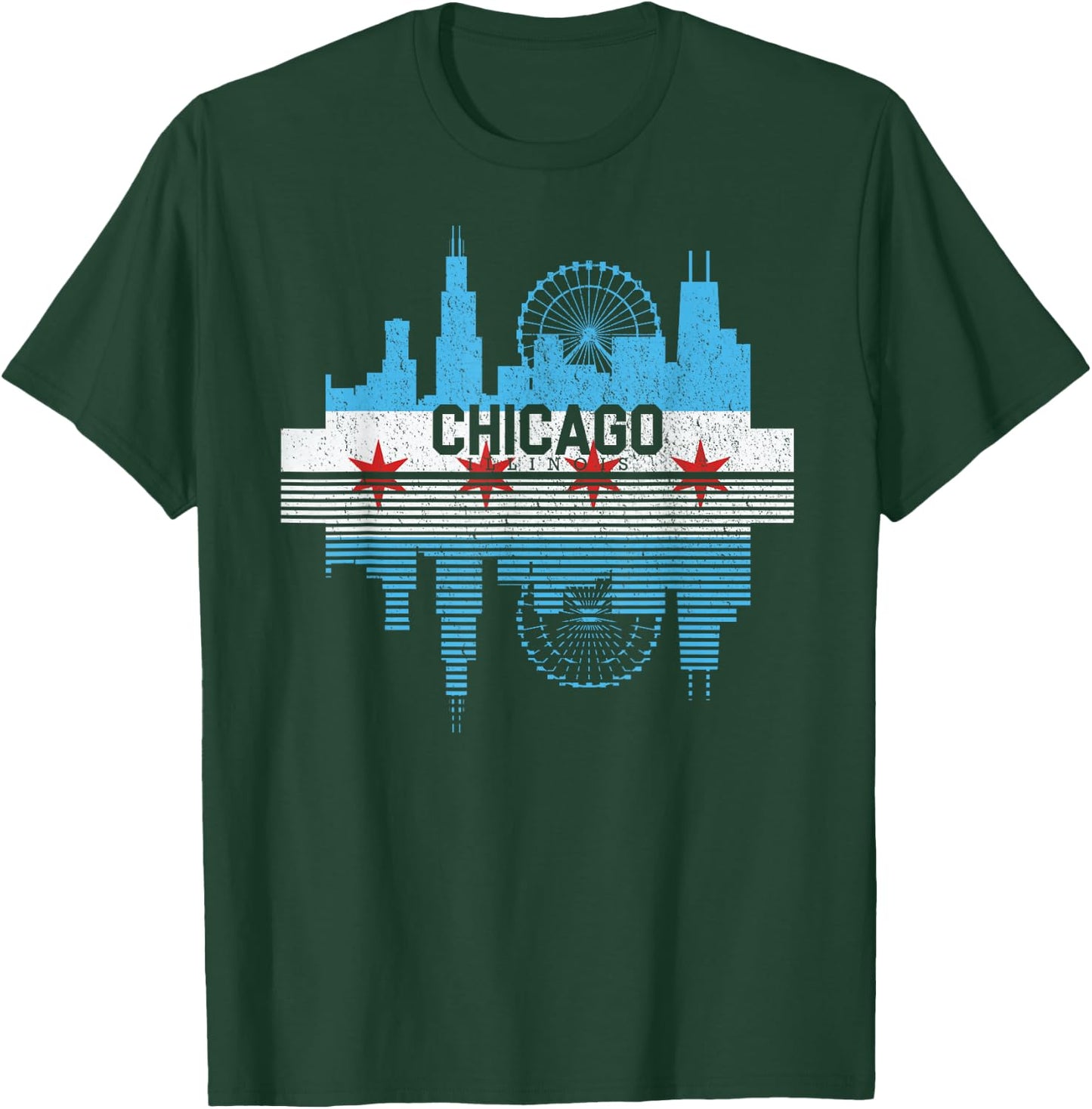 Vintage Chicago Illinois Flag Skyline Men Women T-Shirt - T-Shirt | Forest