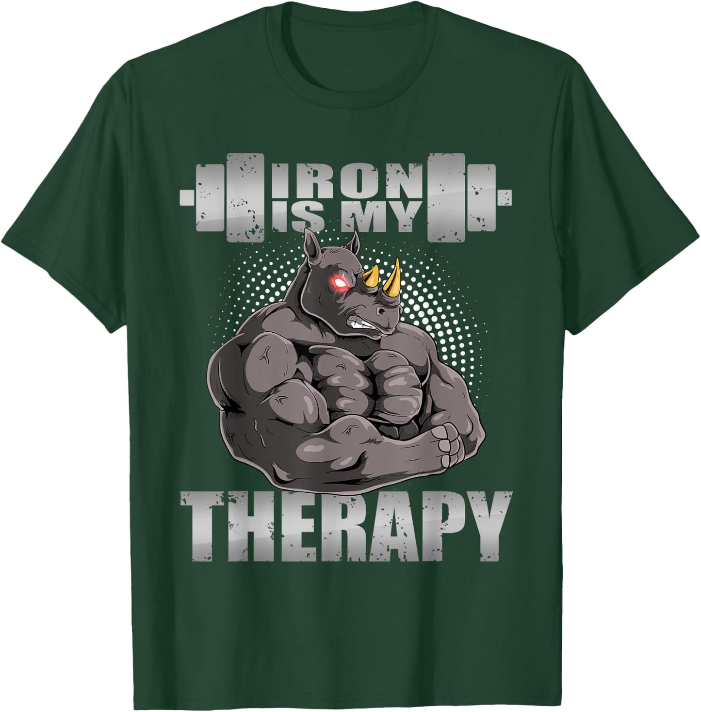 Rhinoceros Rhino Powerlifter Workout Gym Iron Is My Therapy T-Shirt - T-Shirt | Forest