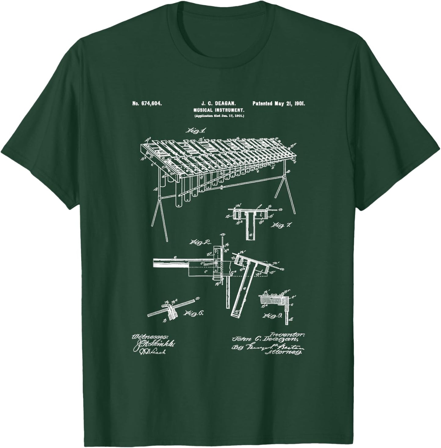 Marimba Blueprint Vintage Patent Instrument Marimba Player T-Shirt - T-Shirt | Forest