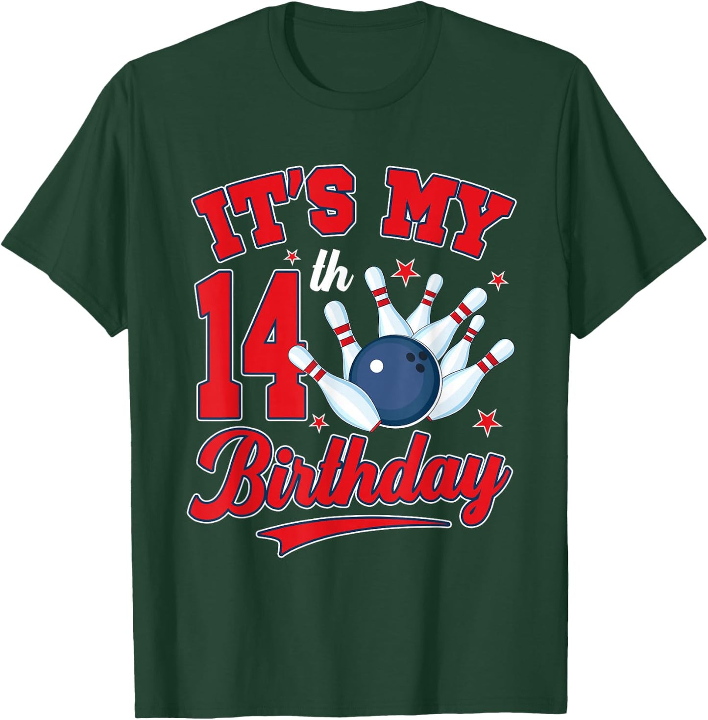 14 Year Old Bowler It's My 14th Birthday Bowling Theme Party T-Shirt - T-Shirt | Forest