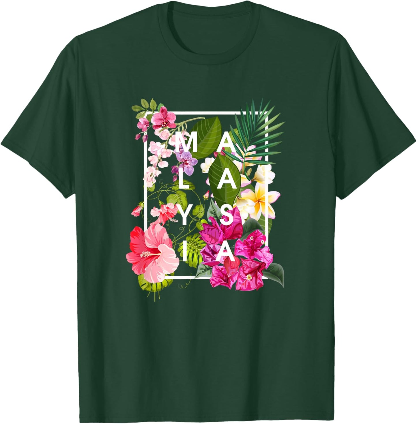 Flowers of Malaysia Word Art - Malaysian Pride T-Shirt - T-Shirt | Forest