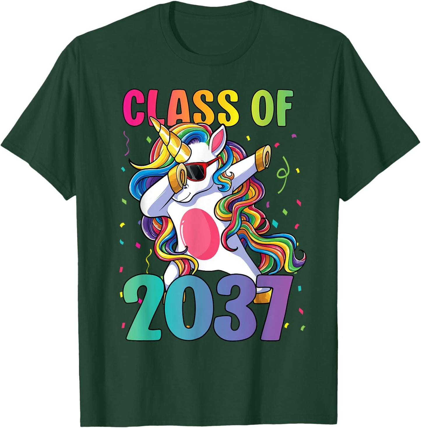 Class of 2037 Shirt Girls Kids Dabbing Unicorn Grow With Me T-Shirt - T-Shirt | Forest