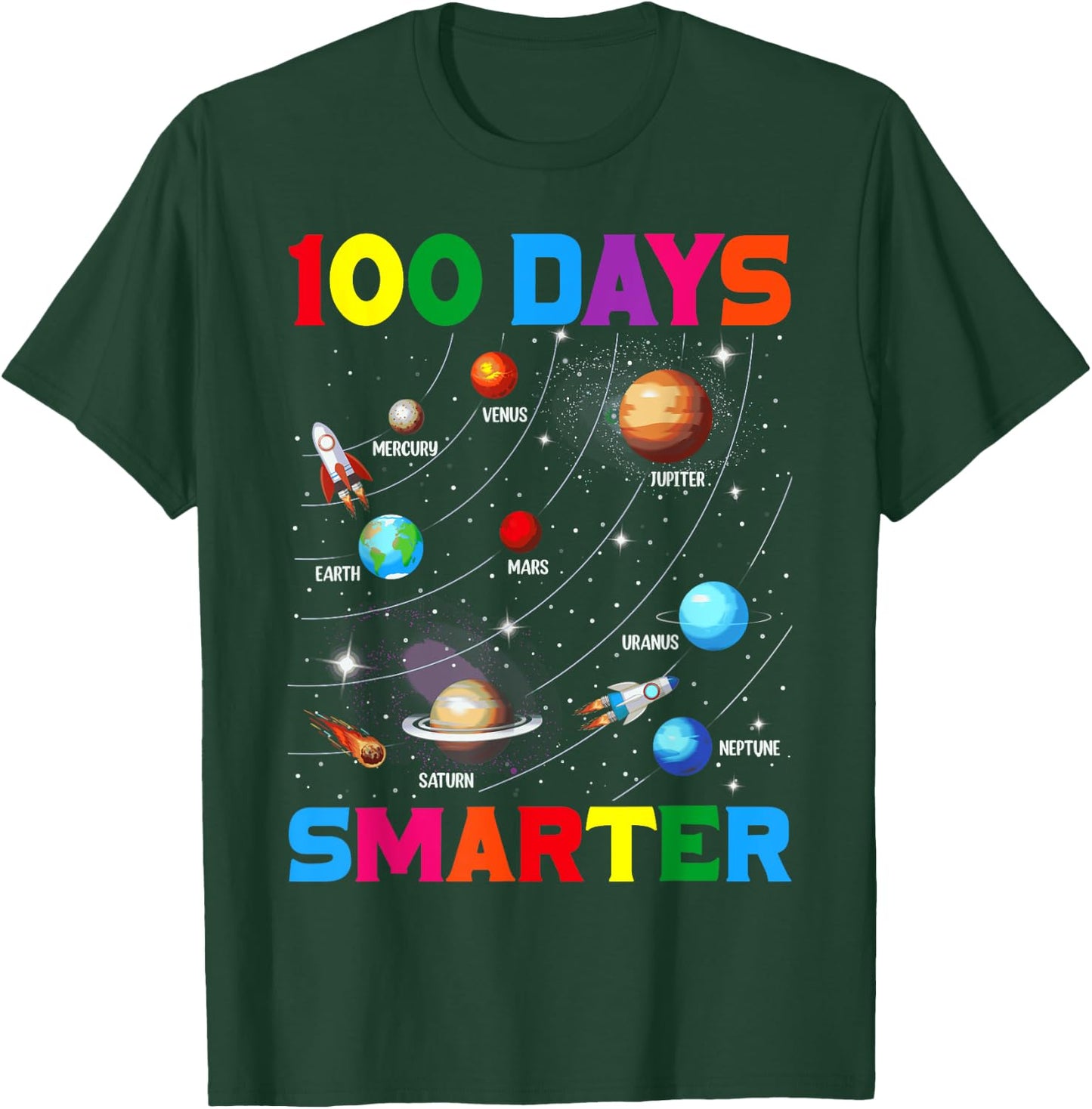 Funny 100 Days Smarter Planets Happy 100 Days Of School Kids T-Shirt - T-Shirt | Forest