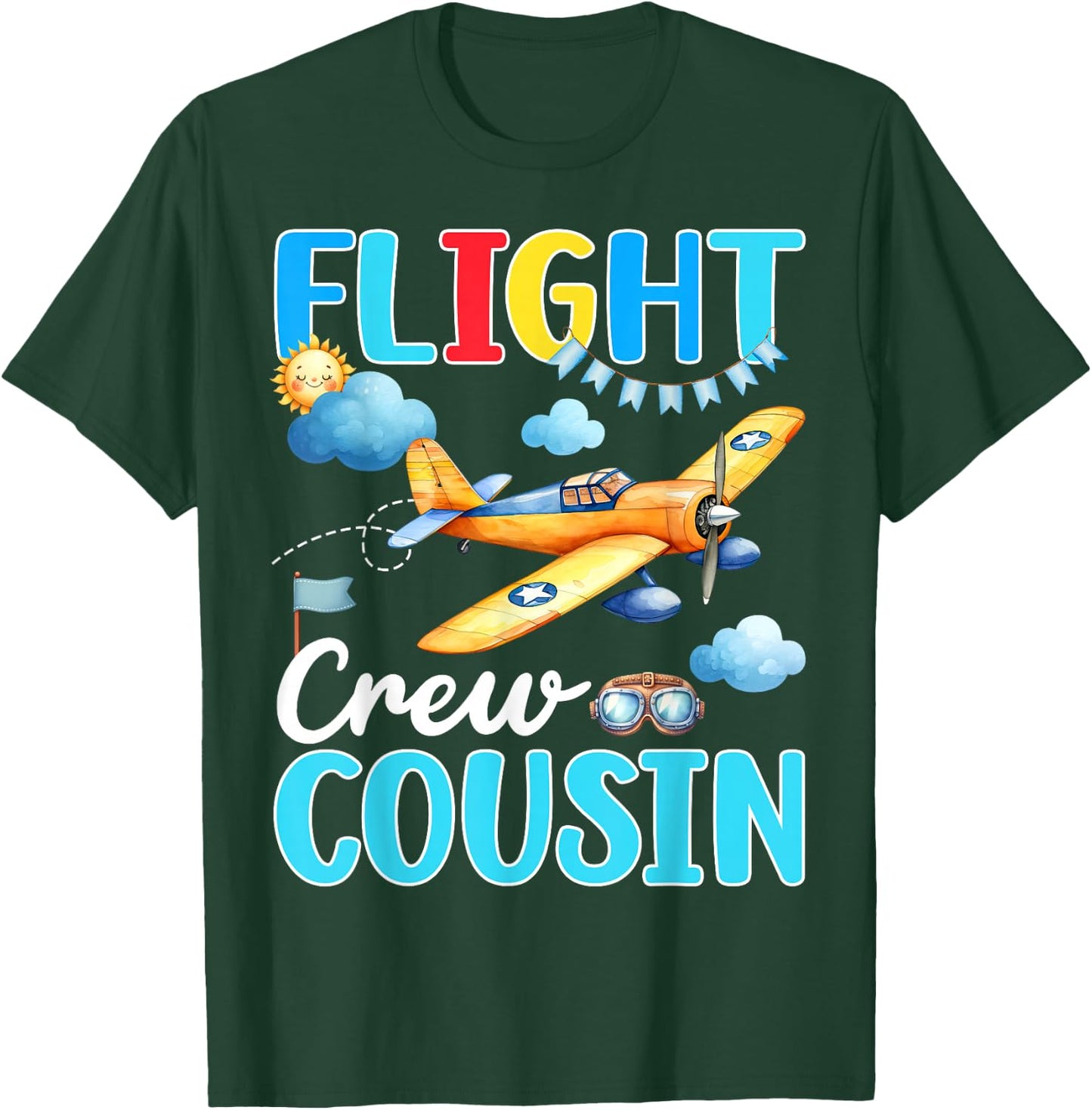 Flight Crew Cousin Birthday Squad Airplane Matching Family T-Shirt - T-Shirt | Forest