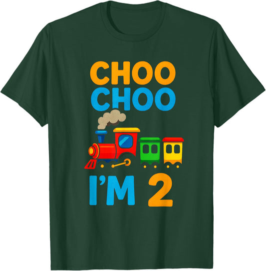 Choo Choo I'm 2 - Train Birthday T-Shirt - T-Shirt | Forest