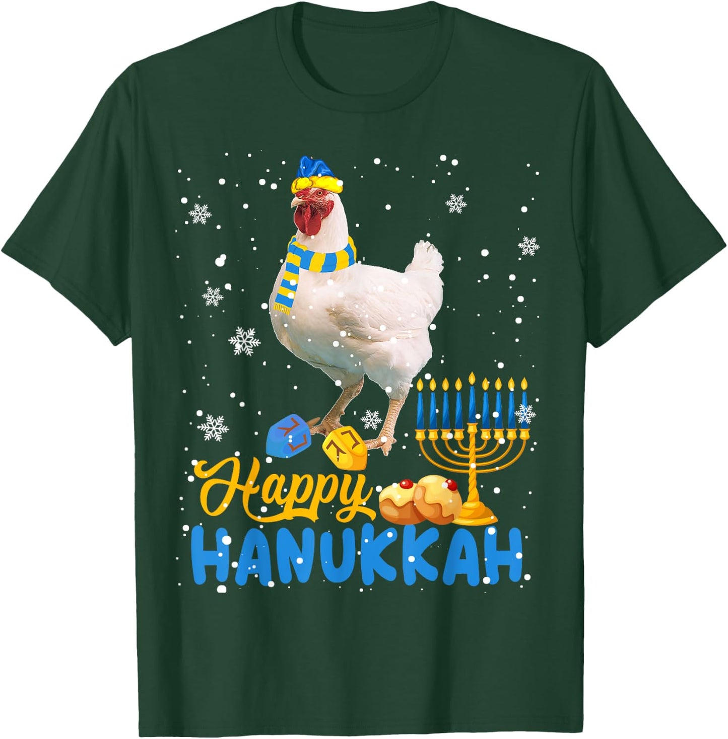 Happy Hanukkah Cute Hanukkah Chicken Menorah Jewish Proud T-Shirt - T-Shirt | Forest