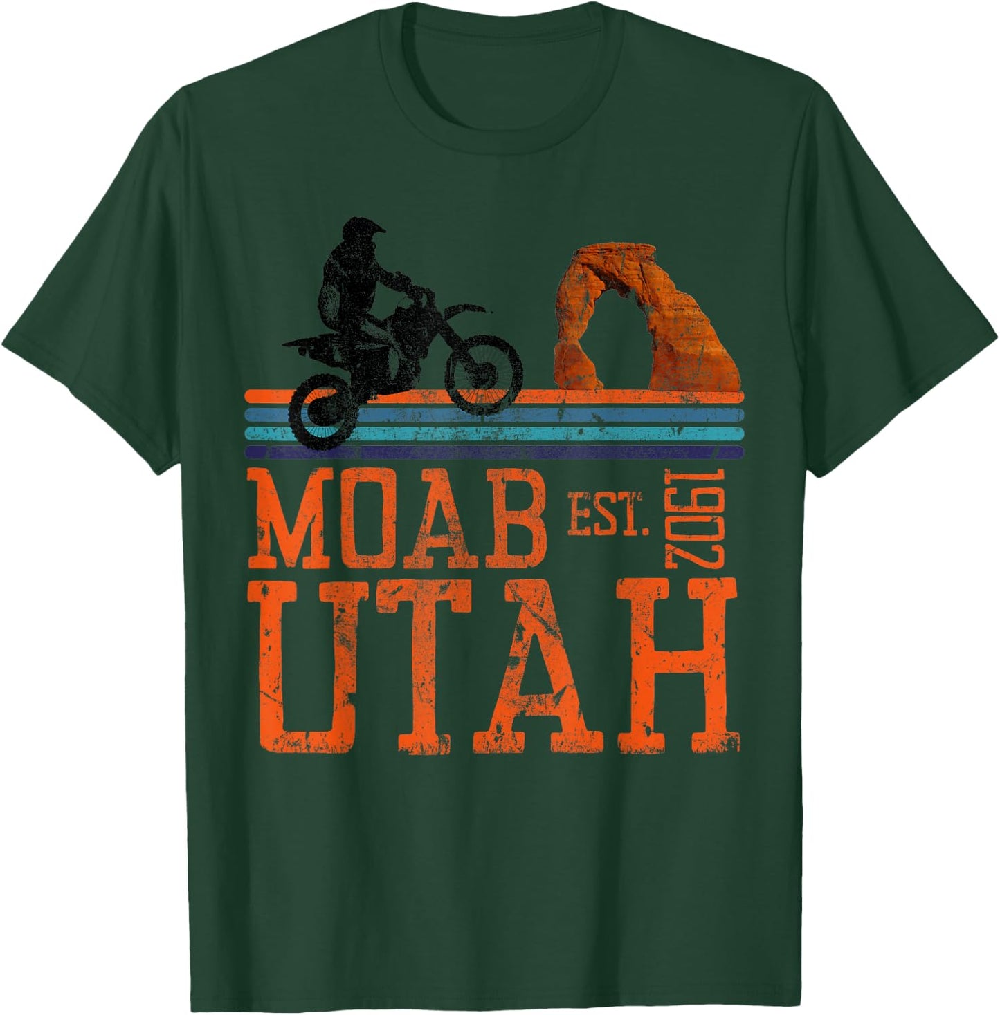 Moab Utah Arches Desert Off Road Dirt Bike Motorcycle Retro T-Shirt - T-Shirt | Forest
