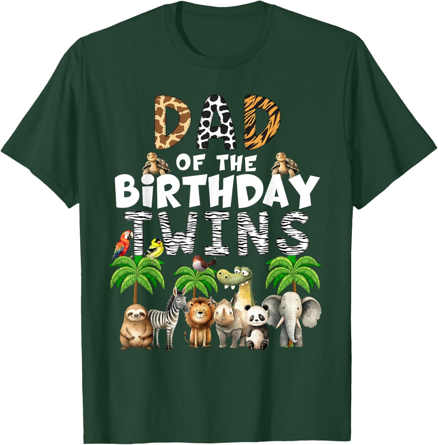 Dad Of The Birthday Twins Safari Wild Theme Zoo Animals T-Shirt - T-Shirt | Forest