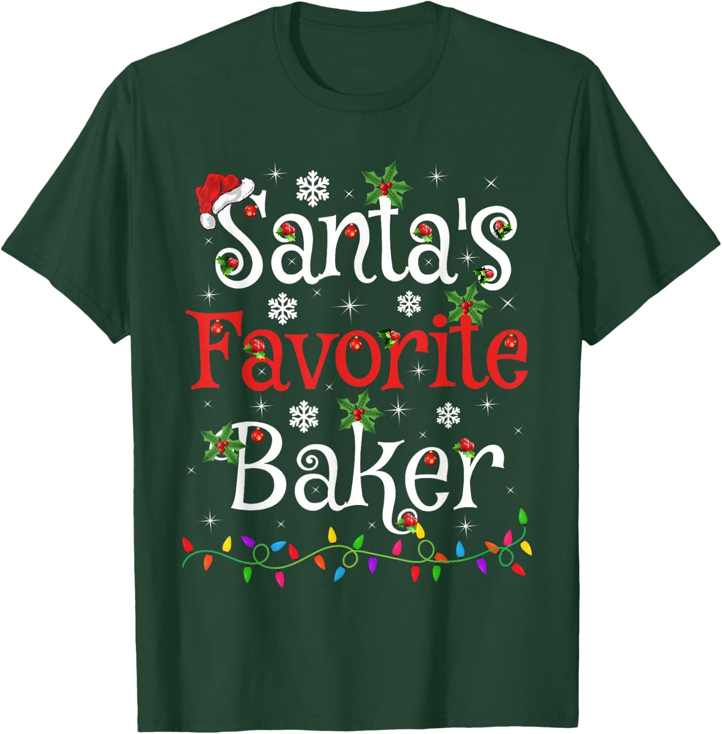 Baker Xmas Gift Santa's Favorite Baker Christmas T-Shirt - T-Shirt | Forest