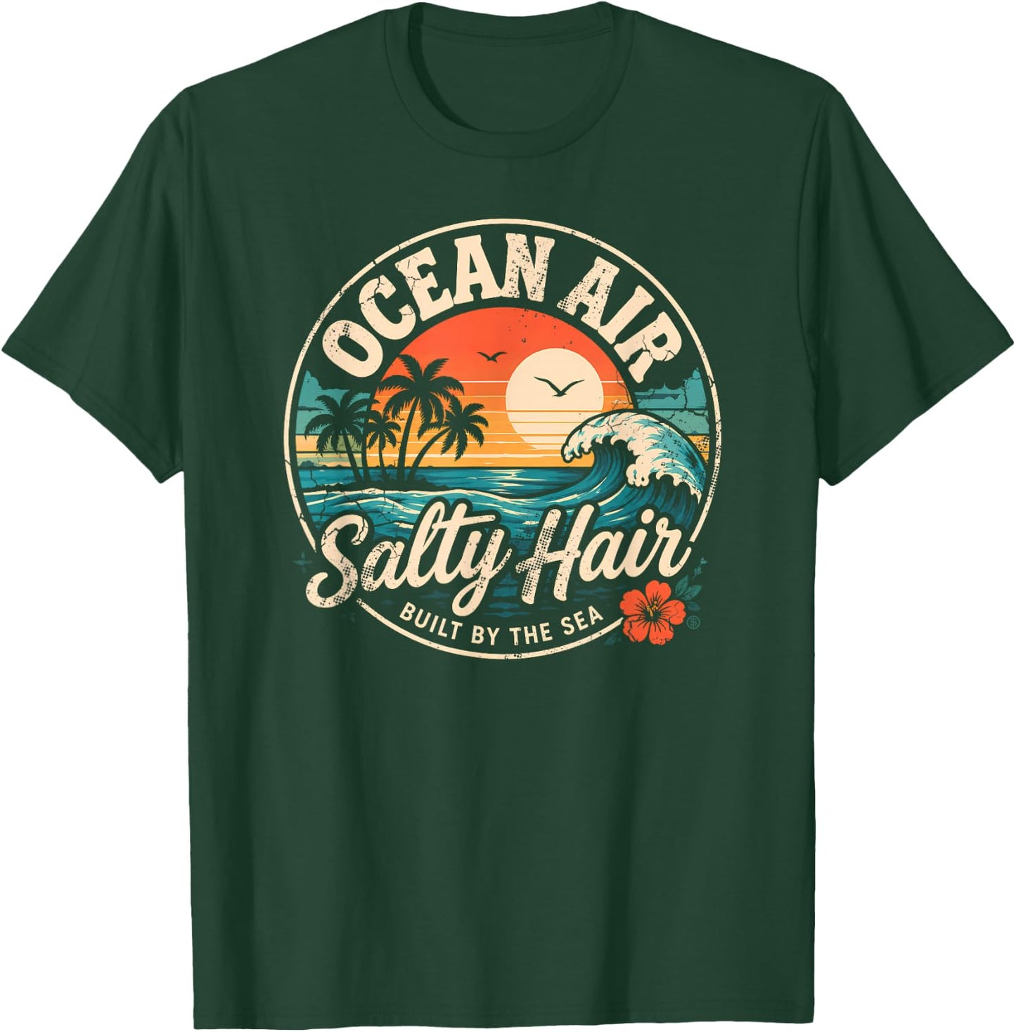 Ocean Air Salty Hair Beach Club Retro Coastal Sunset T-Shirt - T-Shirt | Forest