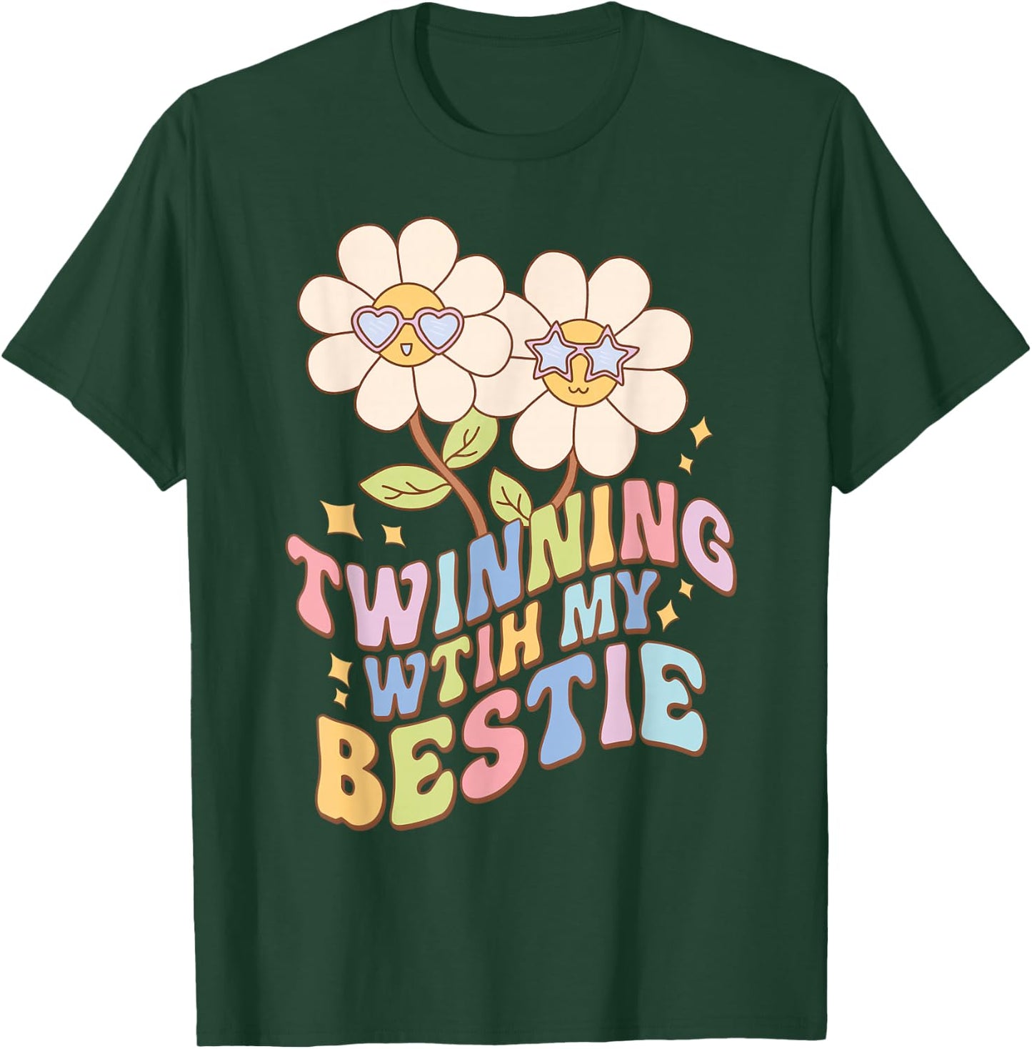 Twinning with My Bestie Best Friend Matching Twin Day Retro T-Shirt - T-Shirt | Forest