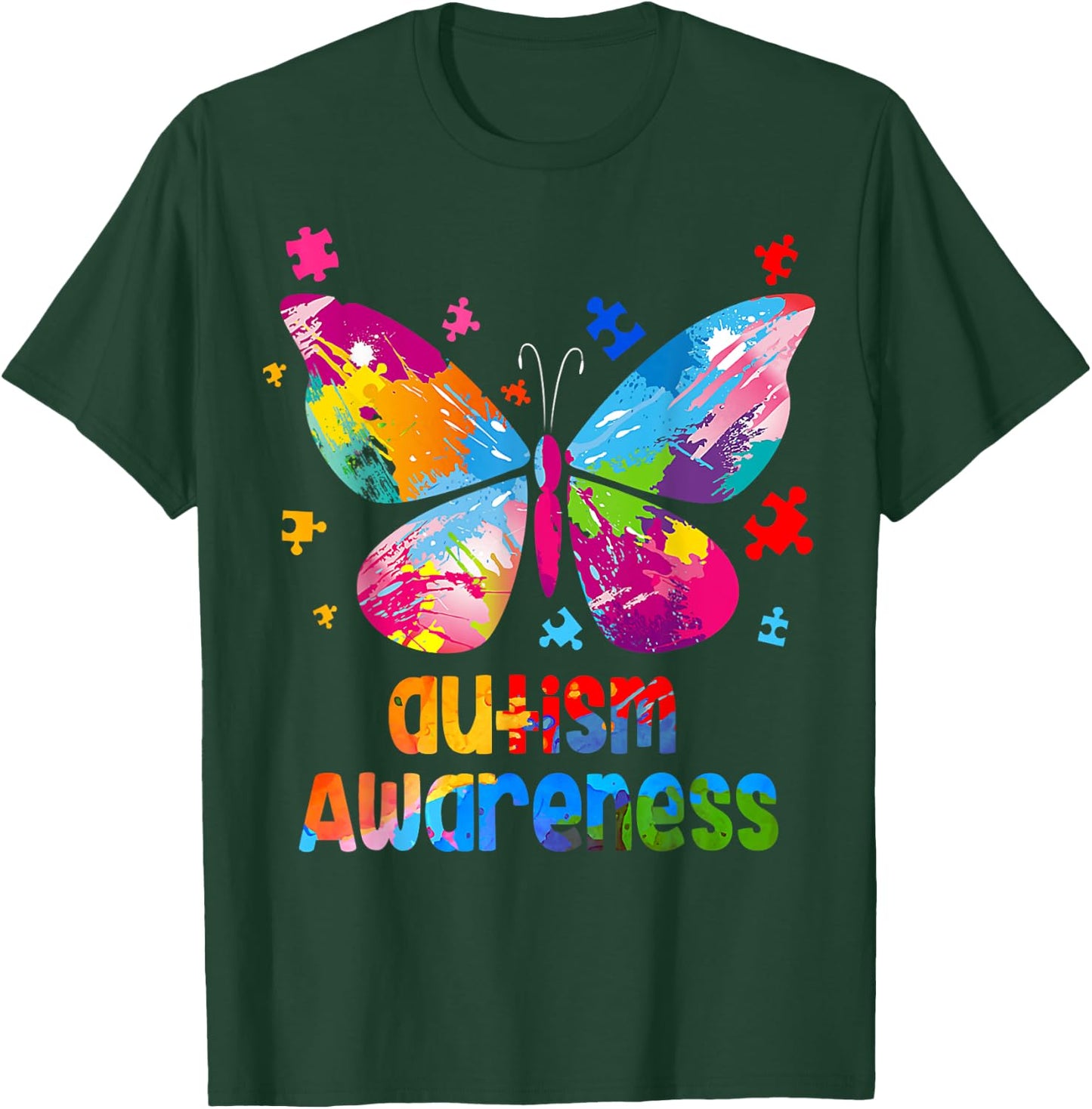 Autism Awareness Colorful Butterfly Puzzle T-Shirt - T-Shirt | Forest