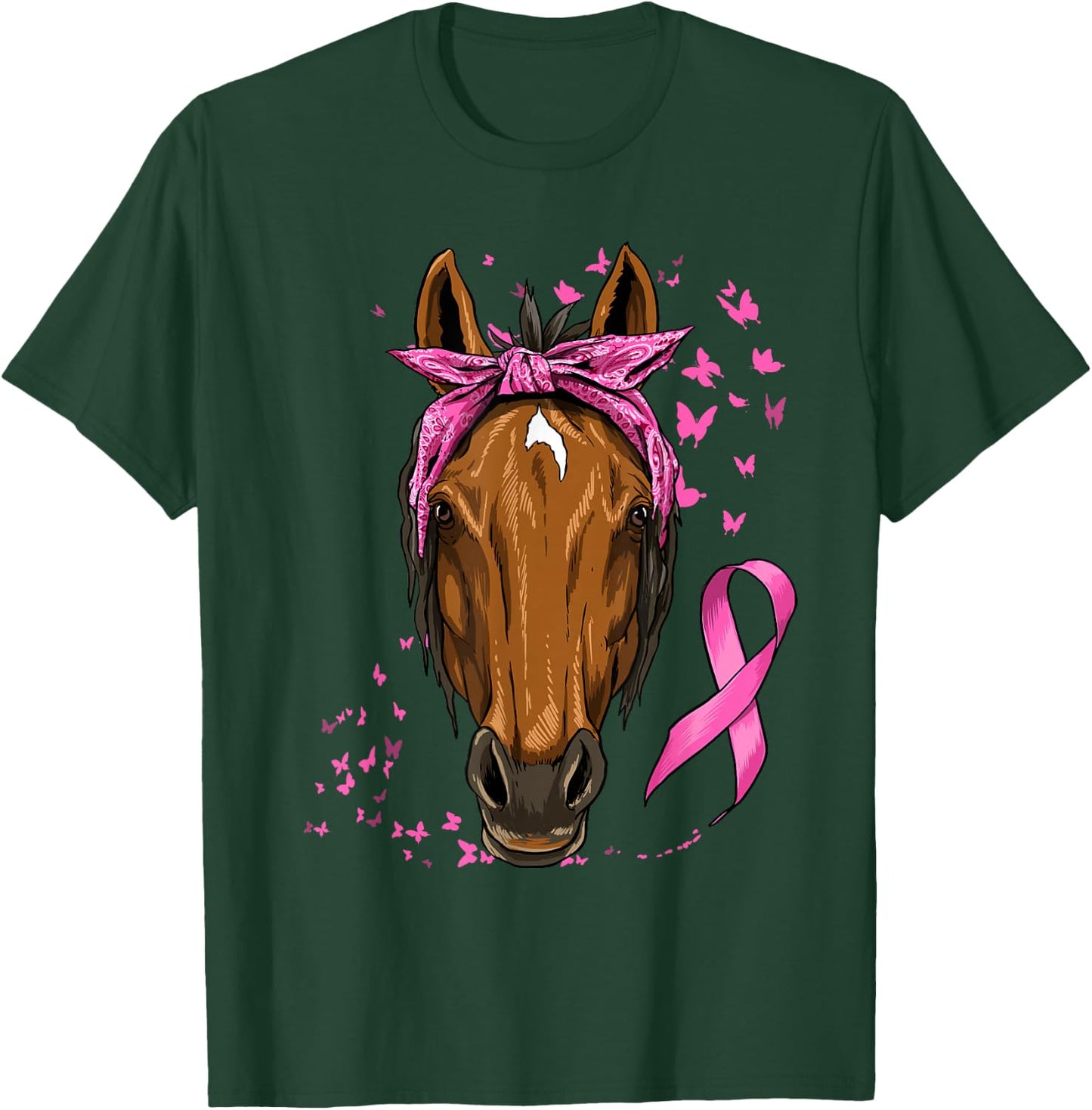 Breast Cancer Awareness Horse Pink Ribbon Cancer Survivor T-Shirt - T-Shirt | Forest