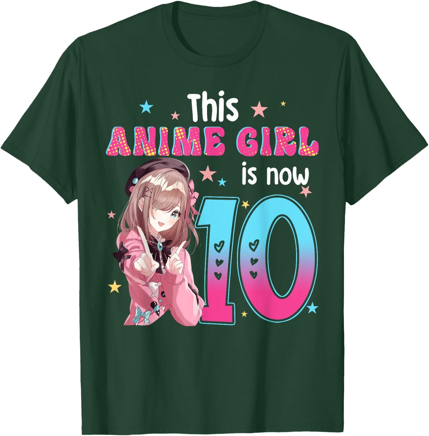 10 Years Old Girl Kawaii Gifts Anime Girl 10th Birthday Kids T-Shirt - T-Shirt | Forest