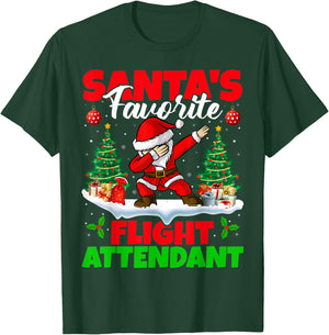 Xmas Dabbing Santa's Favorite Flight Attendant Christmas T-Shirt - T-Shirt | Forest