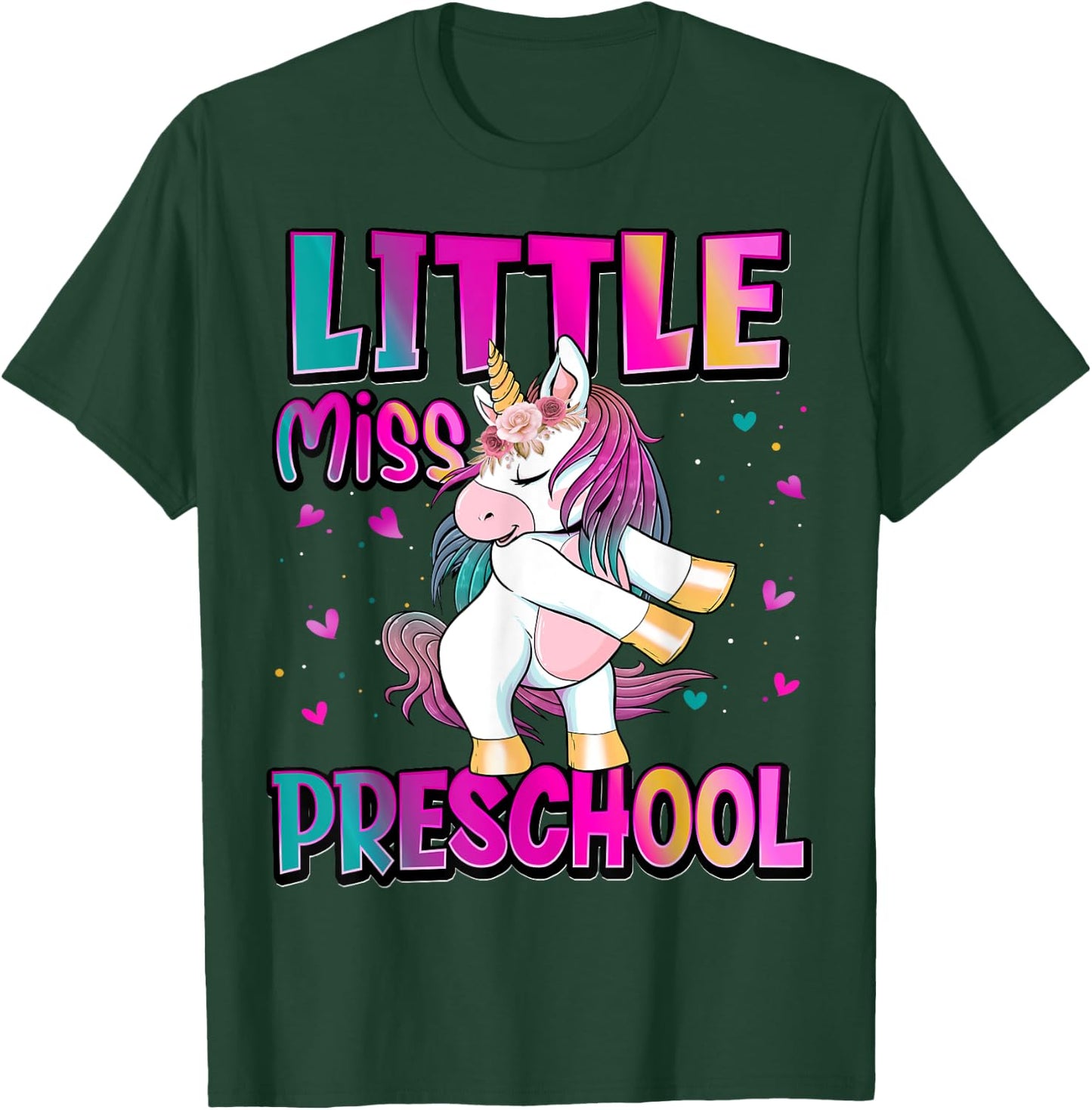 Little Miss Preschool Back To School Girls Preschool Unicorn T-Shirt - T-Shirt | Forest