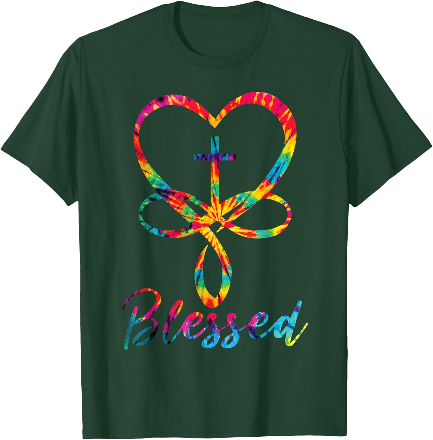 Blessed Tie Dye Christian Heart Jesus Cross Christian Cute T-Shirt - T-Shirt | Forest