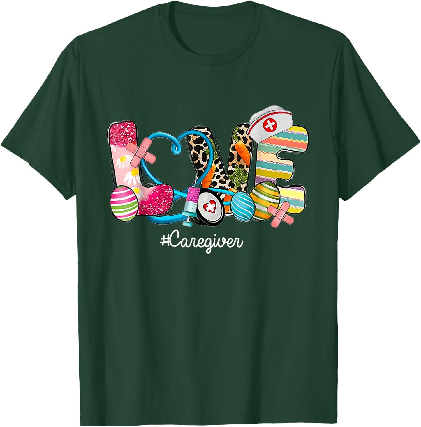 Love Stethoscope Scrub Caregiver Nurse Life Easter Day T-Shirt - T-Shirt | Forest