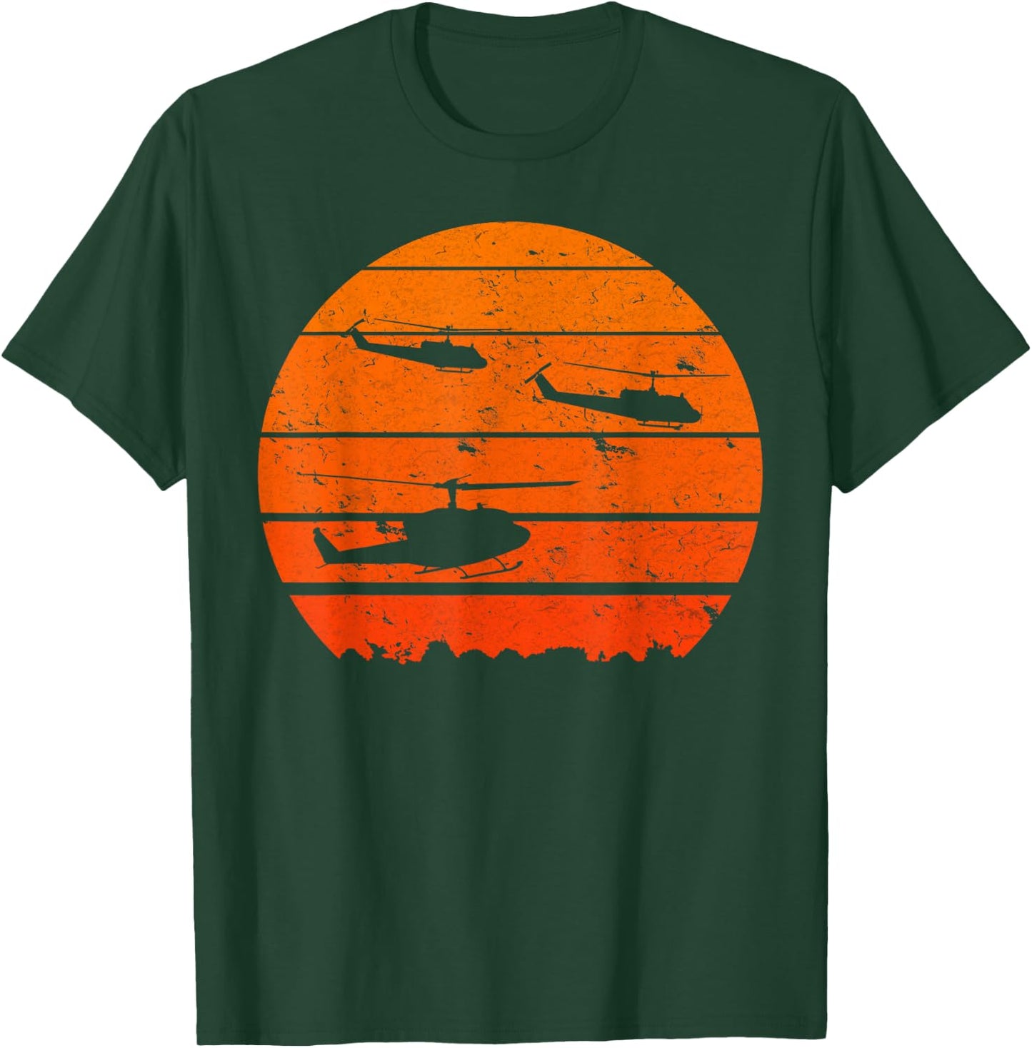 Huey Jungle Sunrise Retro Helicopter Vintage Military T-Shirt - T-Shirt | Forest