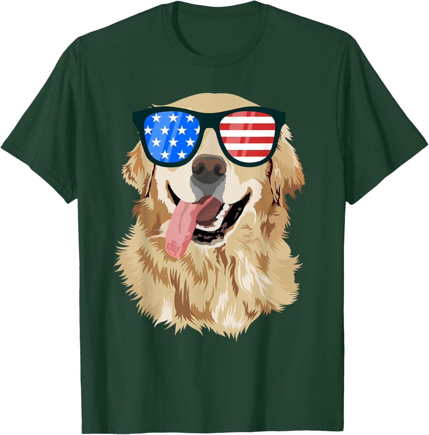Golden Retriever USA American Flag Dog Lover Puppy Owner Women Kids Men T-Shirt - T-Shirt | Forest