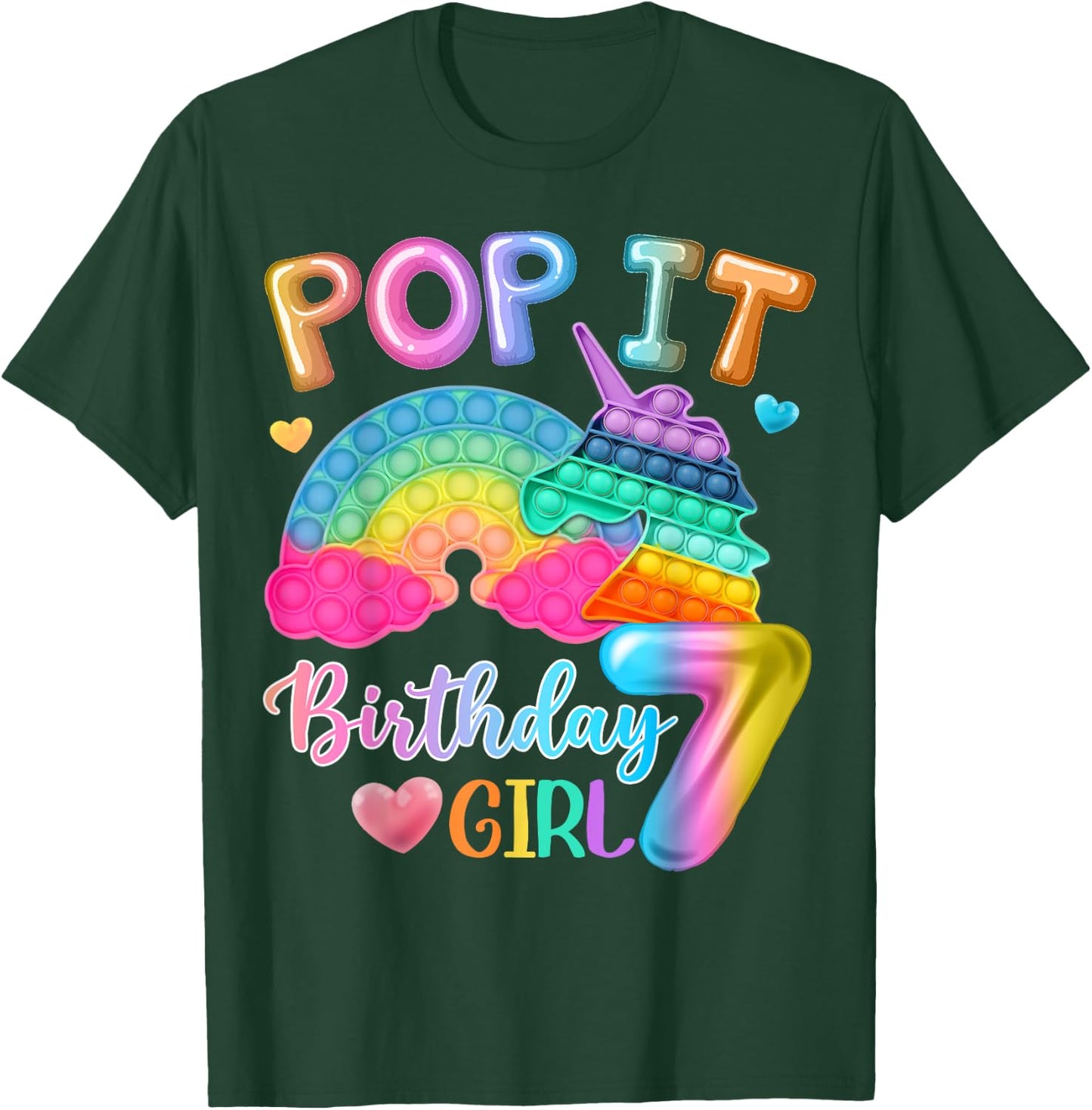 Kids Pop It Birthday Girl 7 for 7yr Old Girls Unicorn Party T-Shirt - T-Shirt | Forest