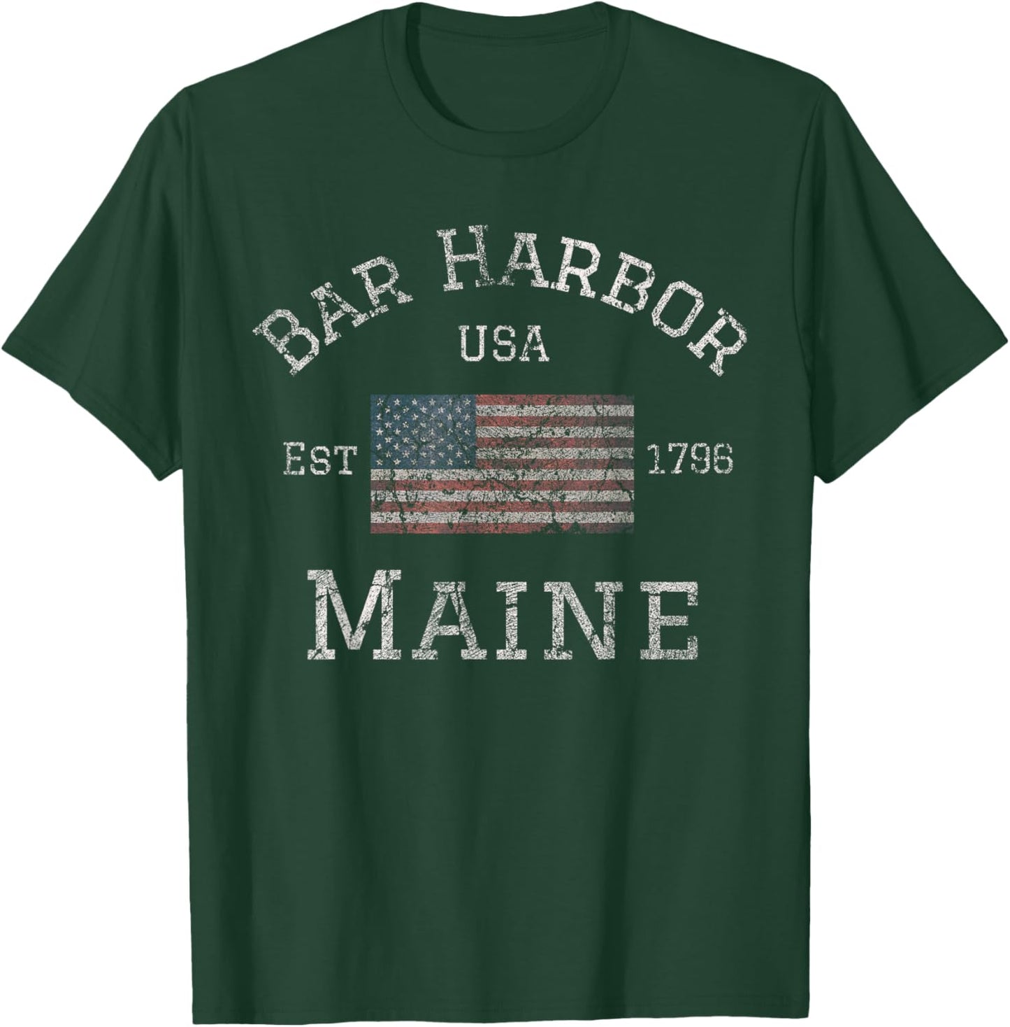 Bar Harbor Maine USA American Flag Established ME Vintage T-Shirt - T-Shirt | Forest