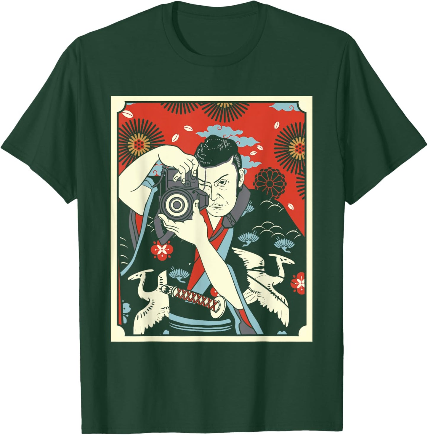 Photographer Japanese Samurai Warrior Armor Sword Mask T-Shirt - T-Shirt | Forest