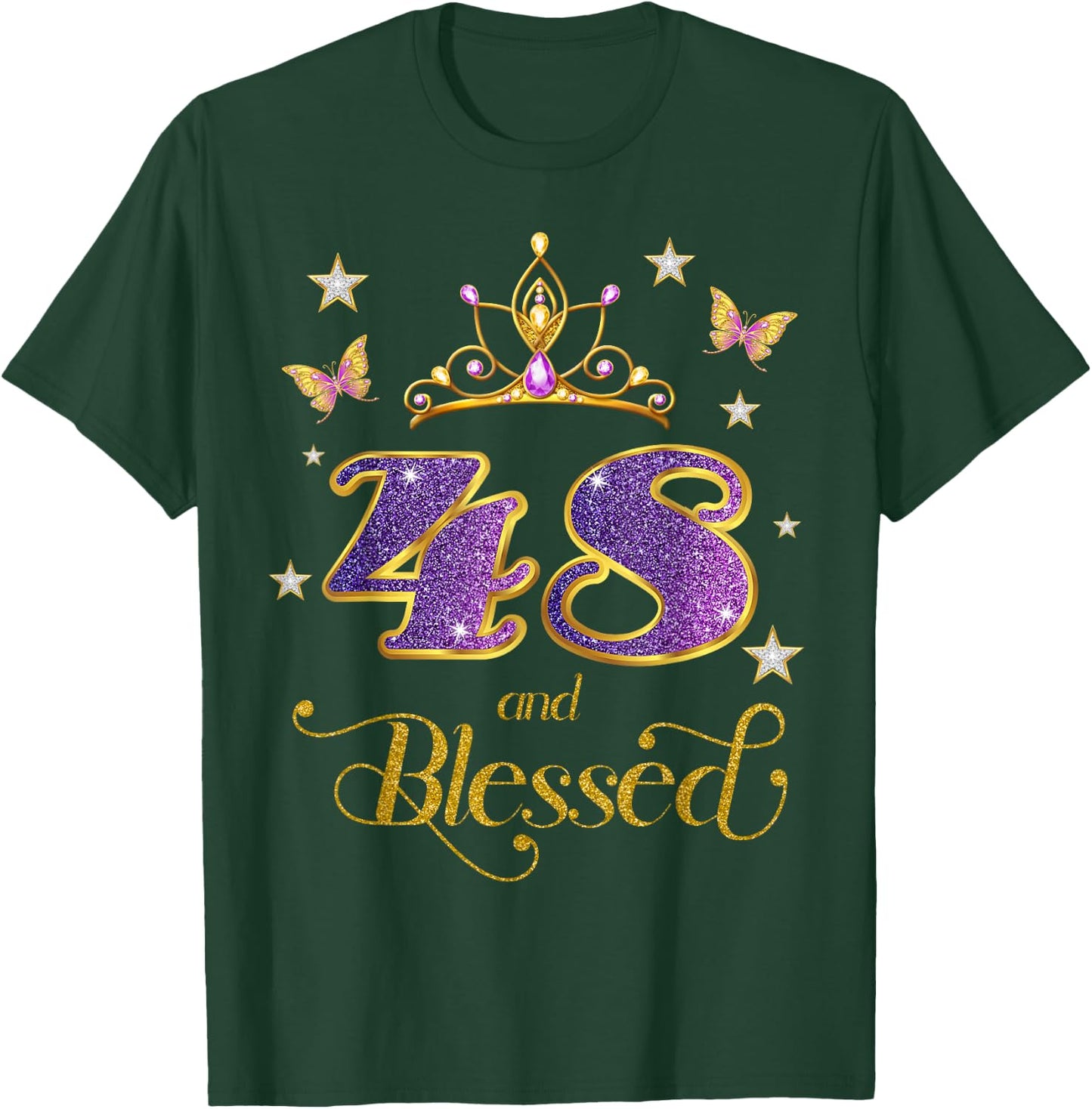 48 and Blessed 48 Years Old Birthday 48th Birthday T-Shirt - T-Shirt | Forest